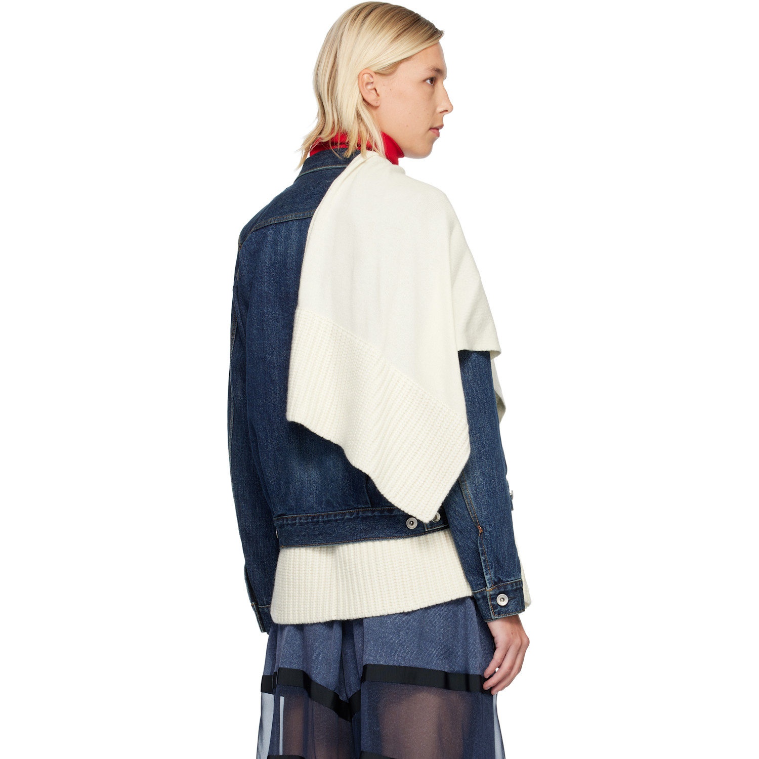  Sacai Blue & White Denim & Wool Knit Jacket Set 