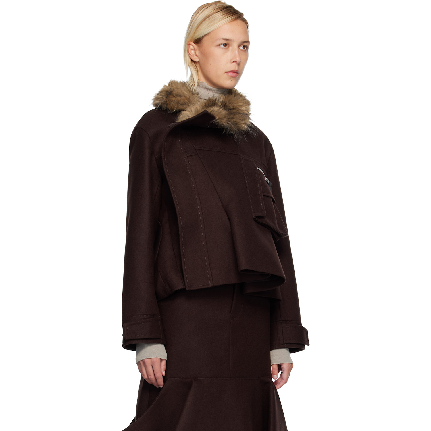  Sacai Brown Wool Melton Blouson Jacket 