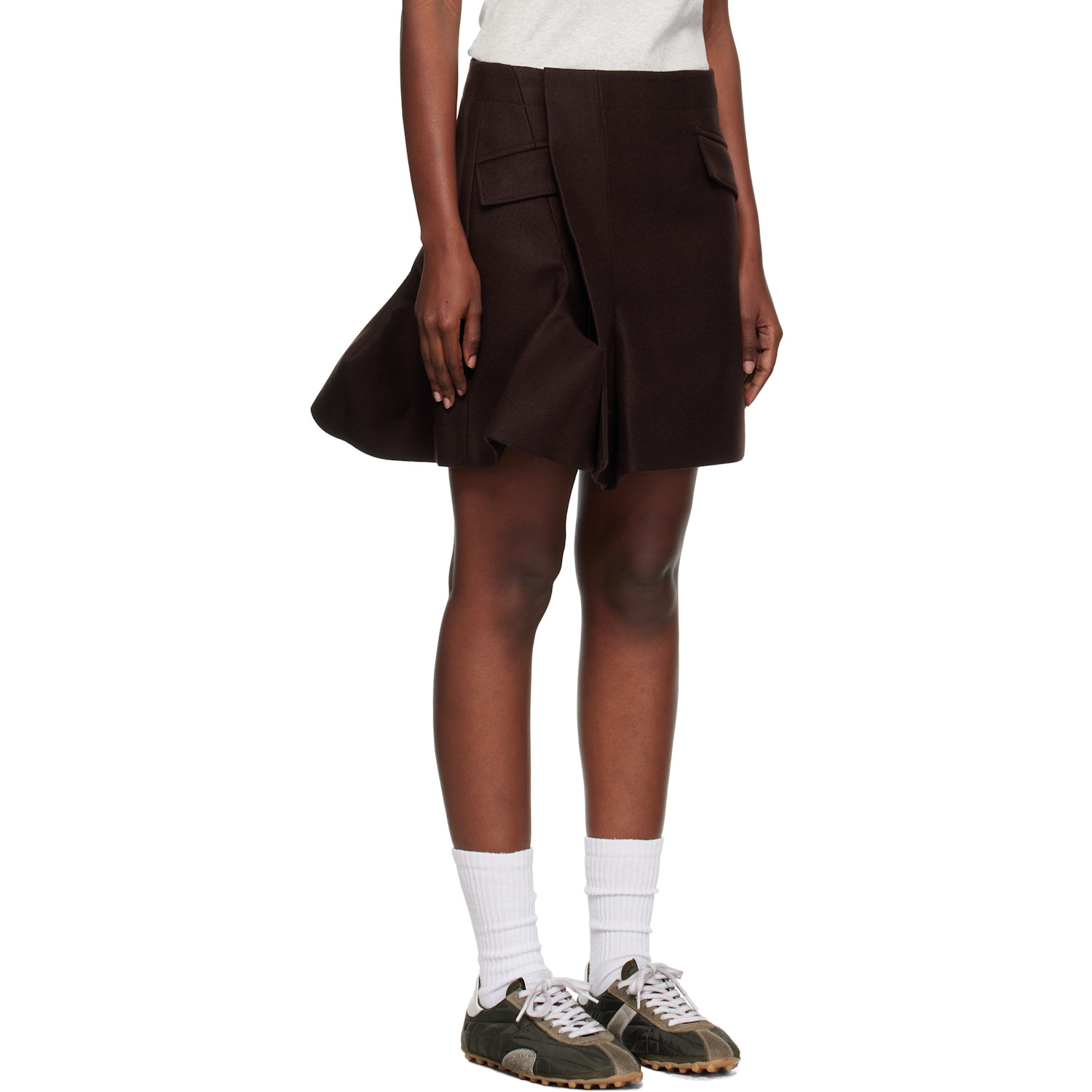  Sacai Brown Wool Melton Miniskirt 