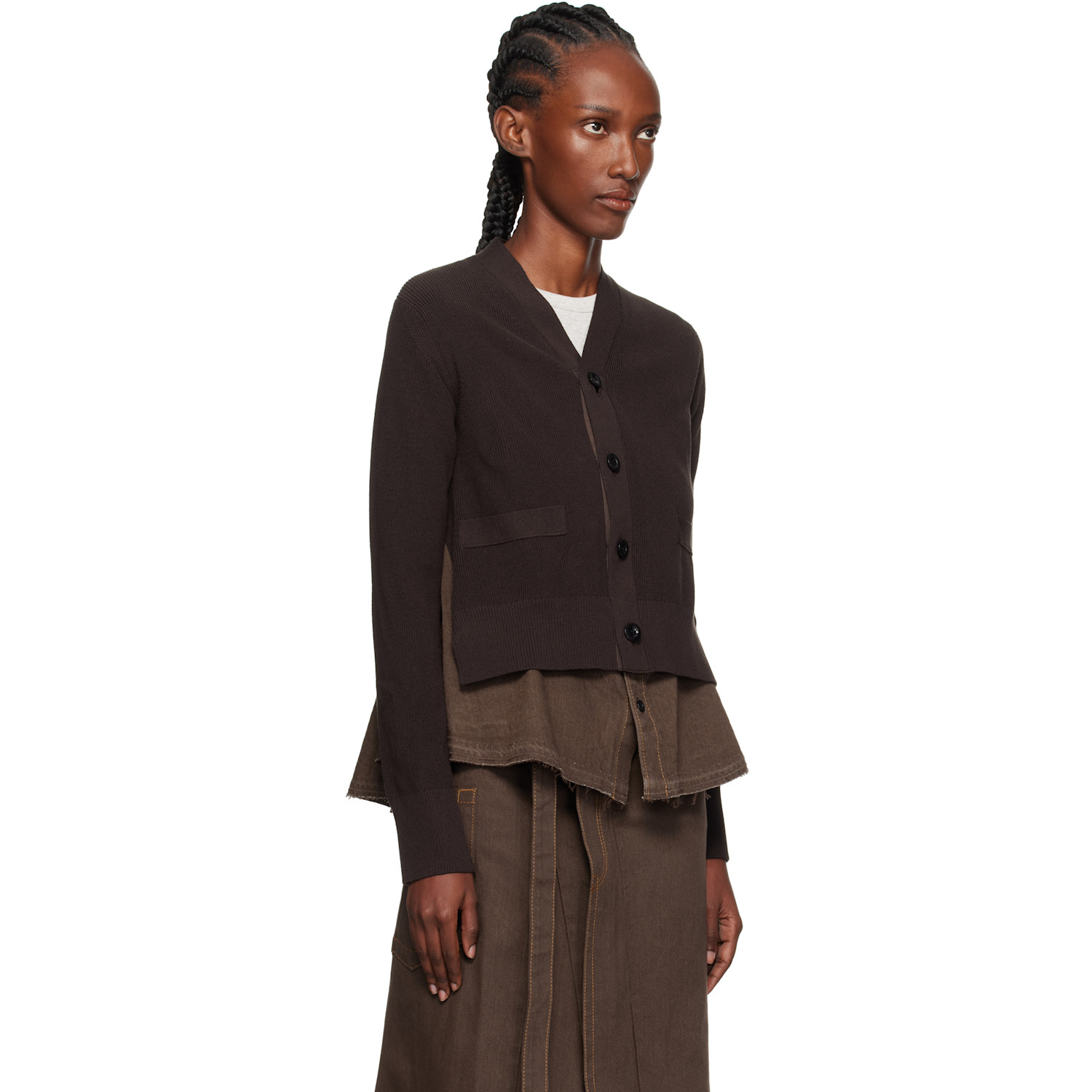 Sacai Brown Denim X Knit Cardigan 