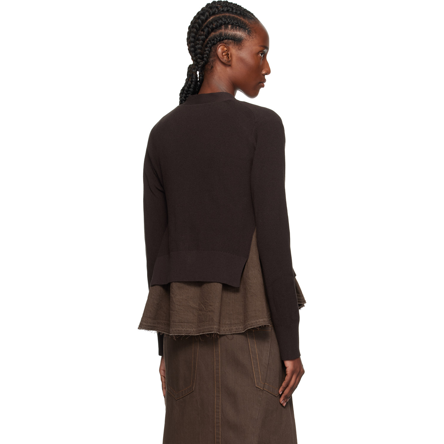  Sacai Brown Denim X Knit Cardigan 