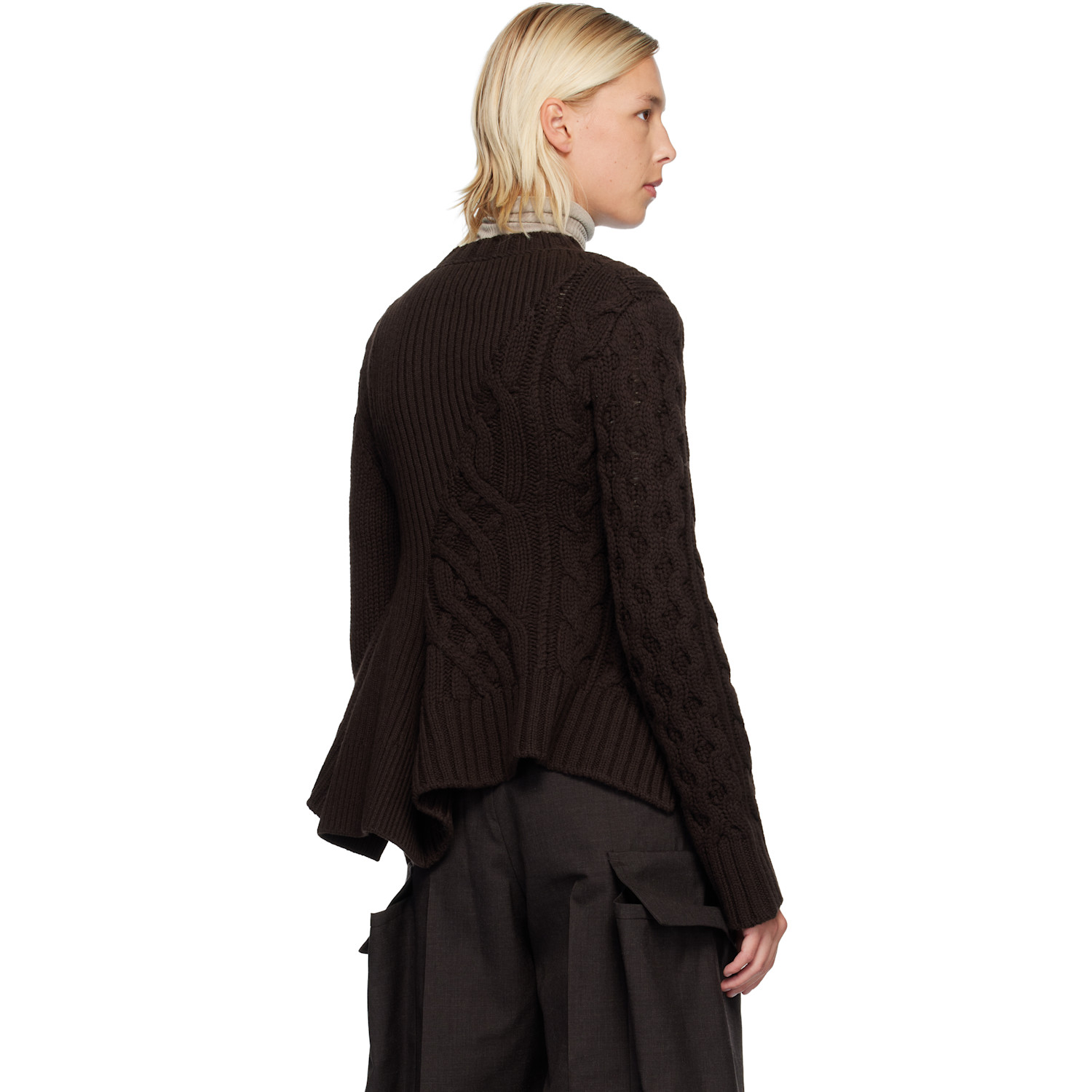  Sacai Brown Wool Knit Sweater 