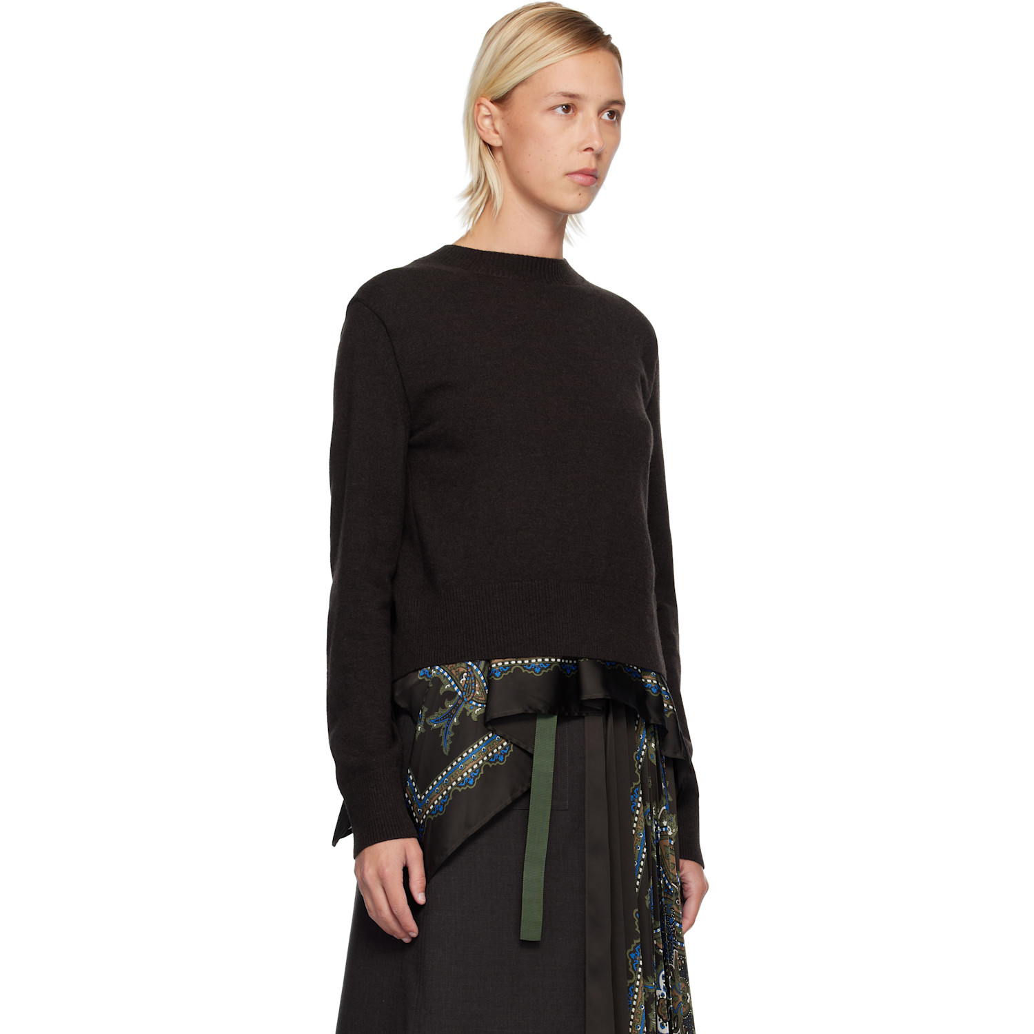  Sacai Brown Paisley Print & Wool Knit Sweater 