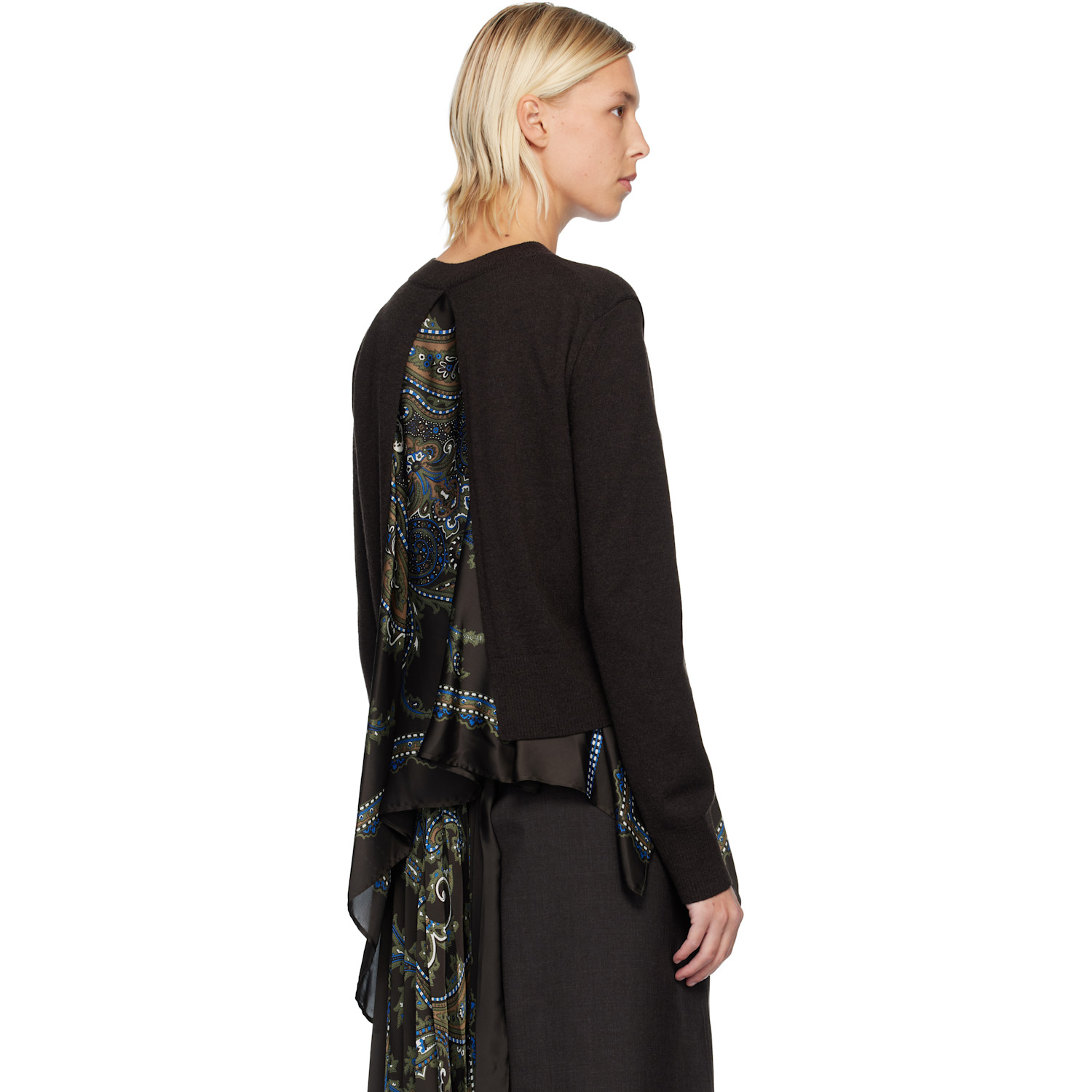 Sacai Brown Paisley Print & Wool Knit Sweater 