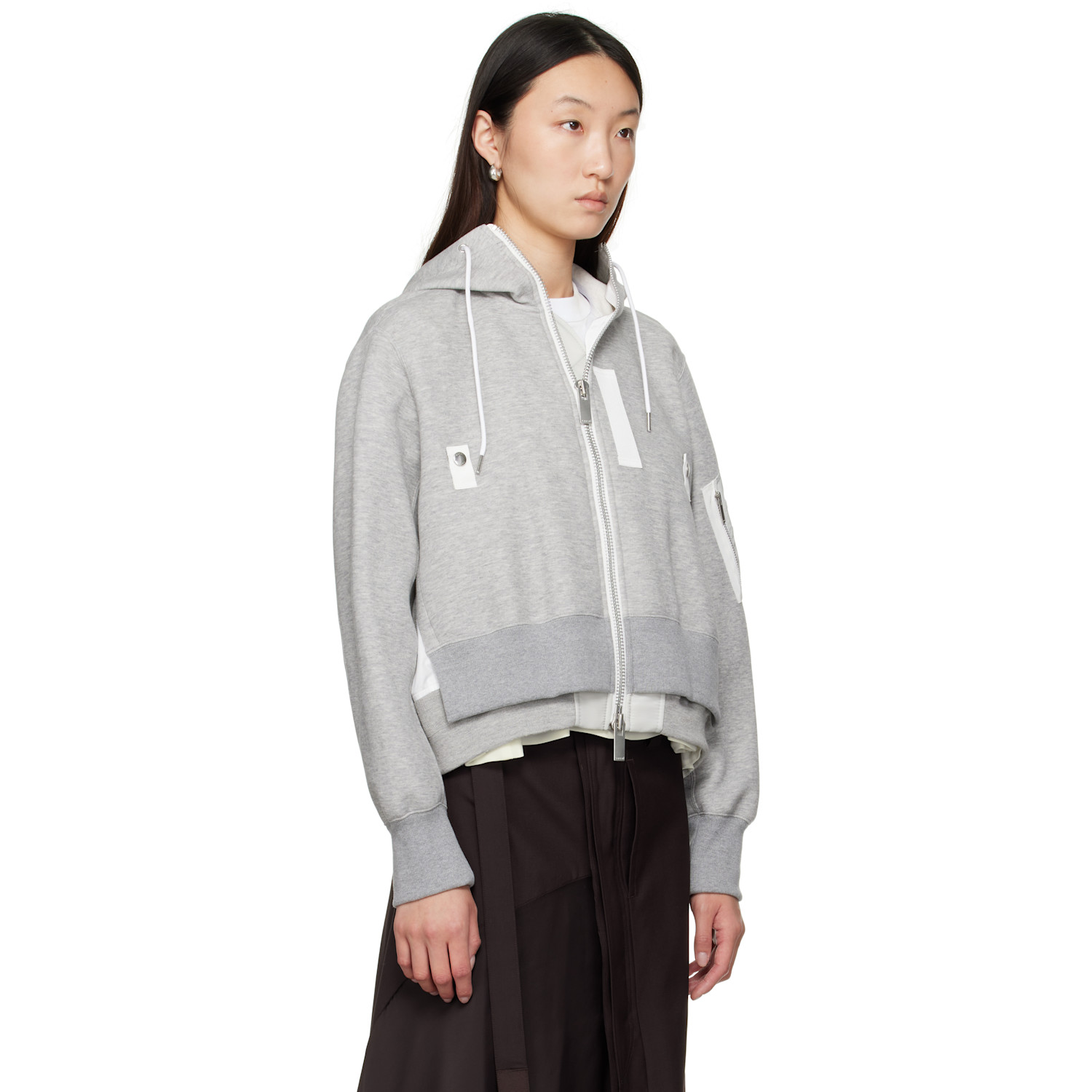  Sacai Gray Sponge Sweat X Nylon Twill Hoodie 
