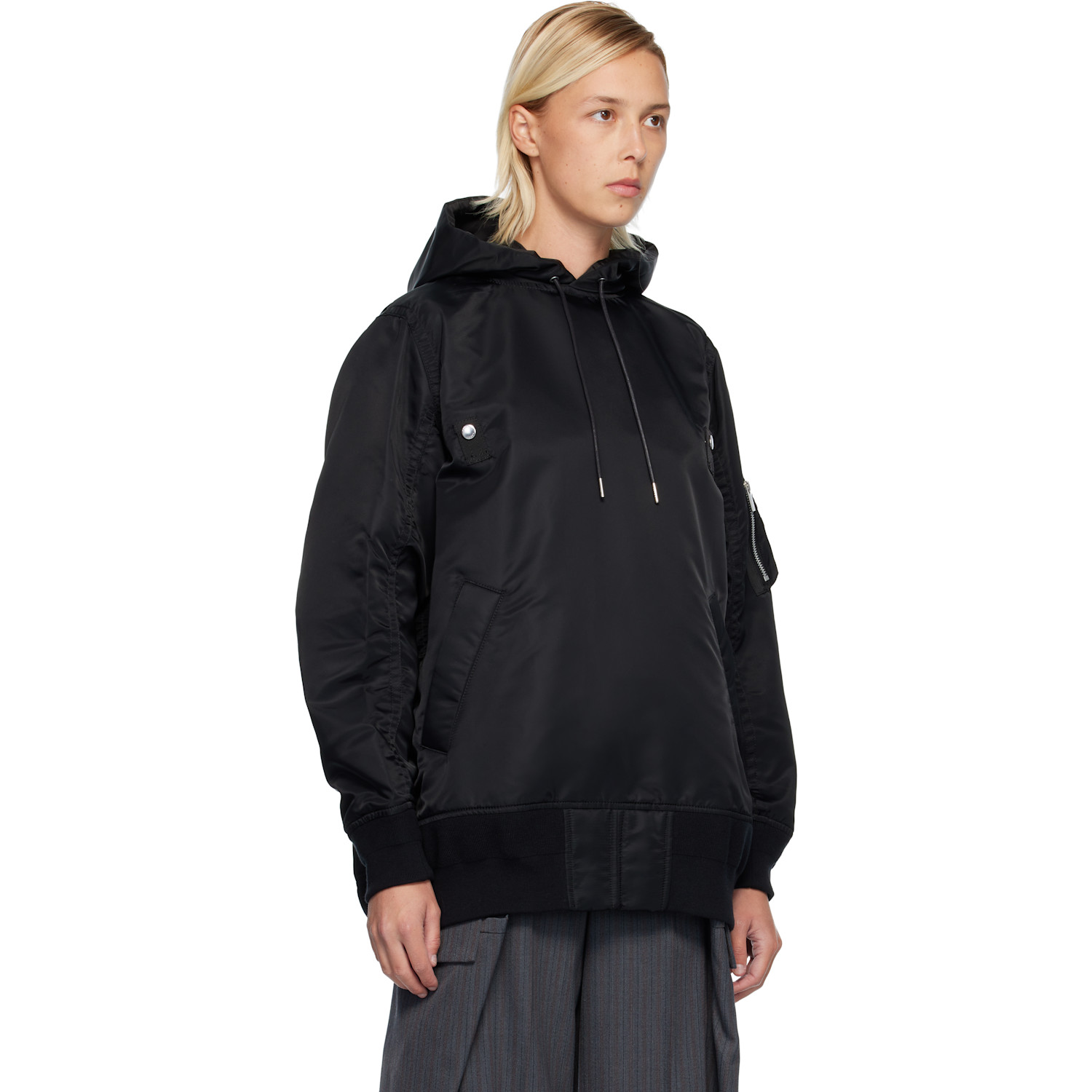  Sacai Black Nylon Twill Hoodie 