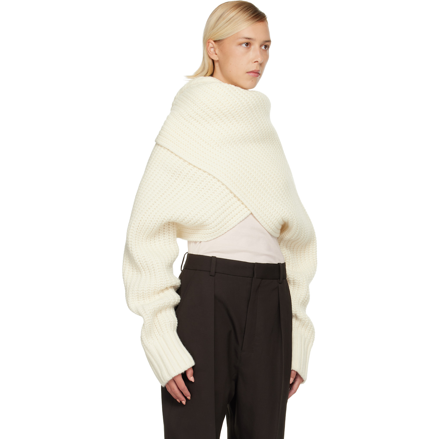  Sacai Off-white Wool Knit Pullover Turtleneck 