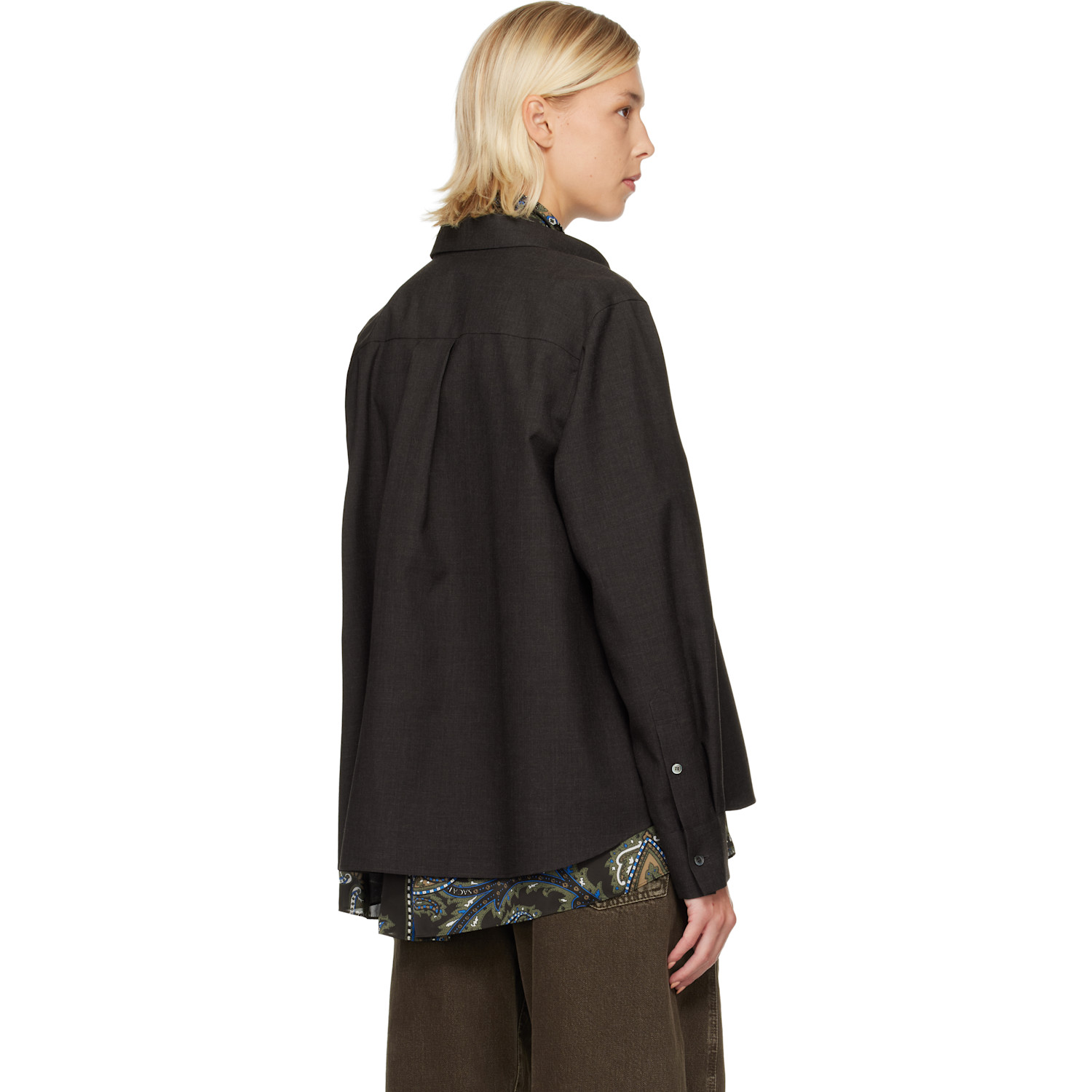  Sacai Brown Suiting & Paisley Print Shirt 