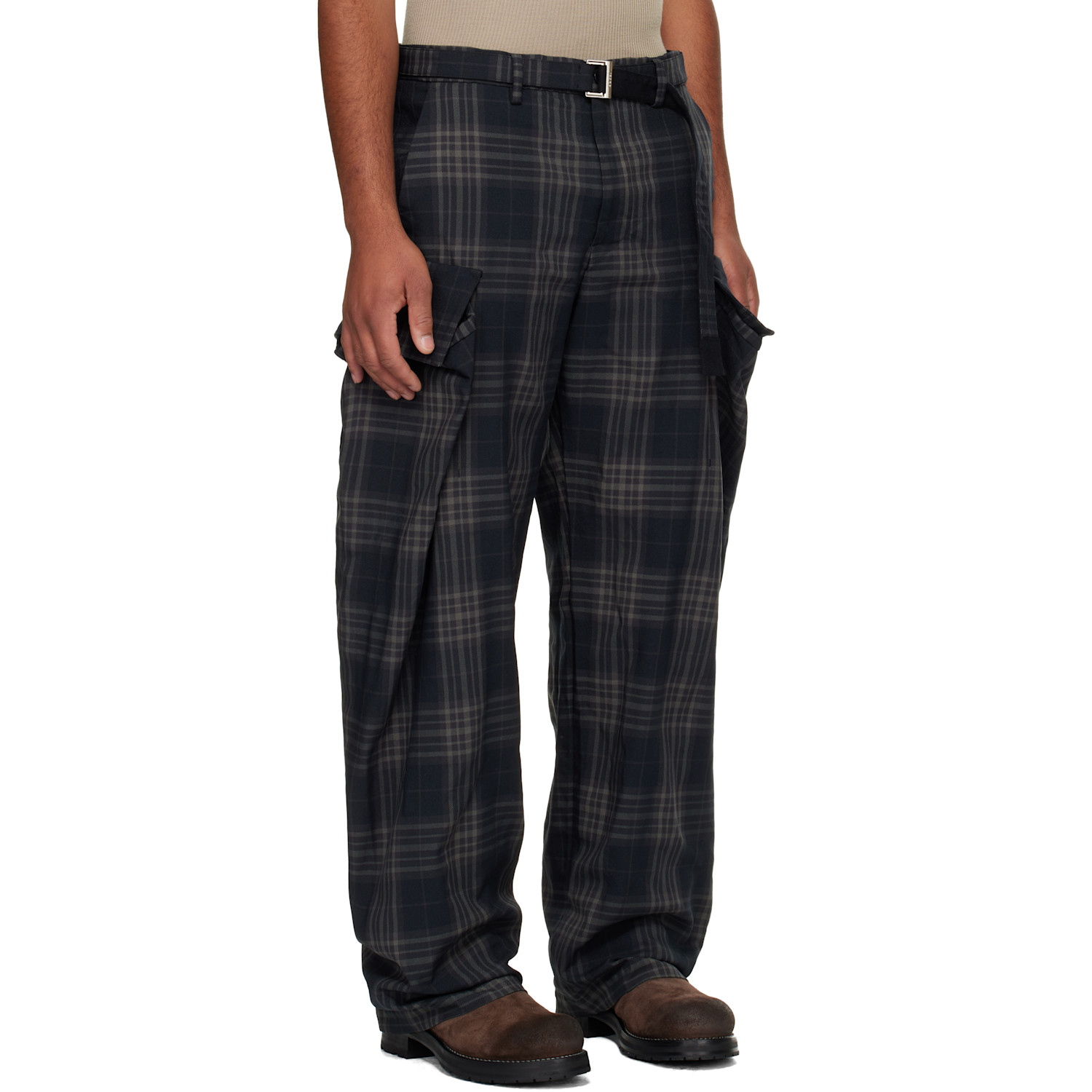  Sacai Black Plaid Cargo Pants 