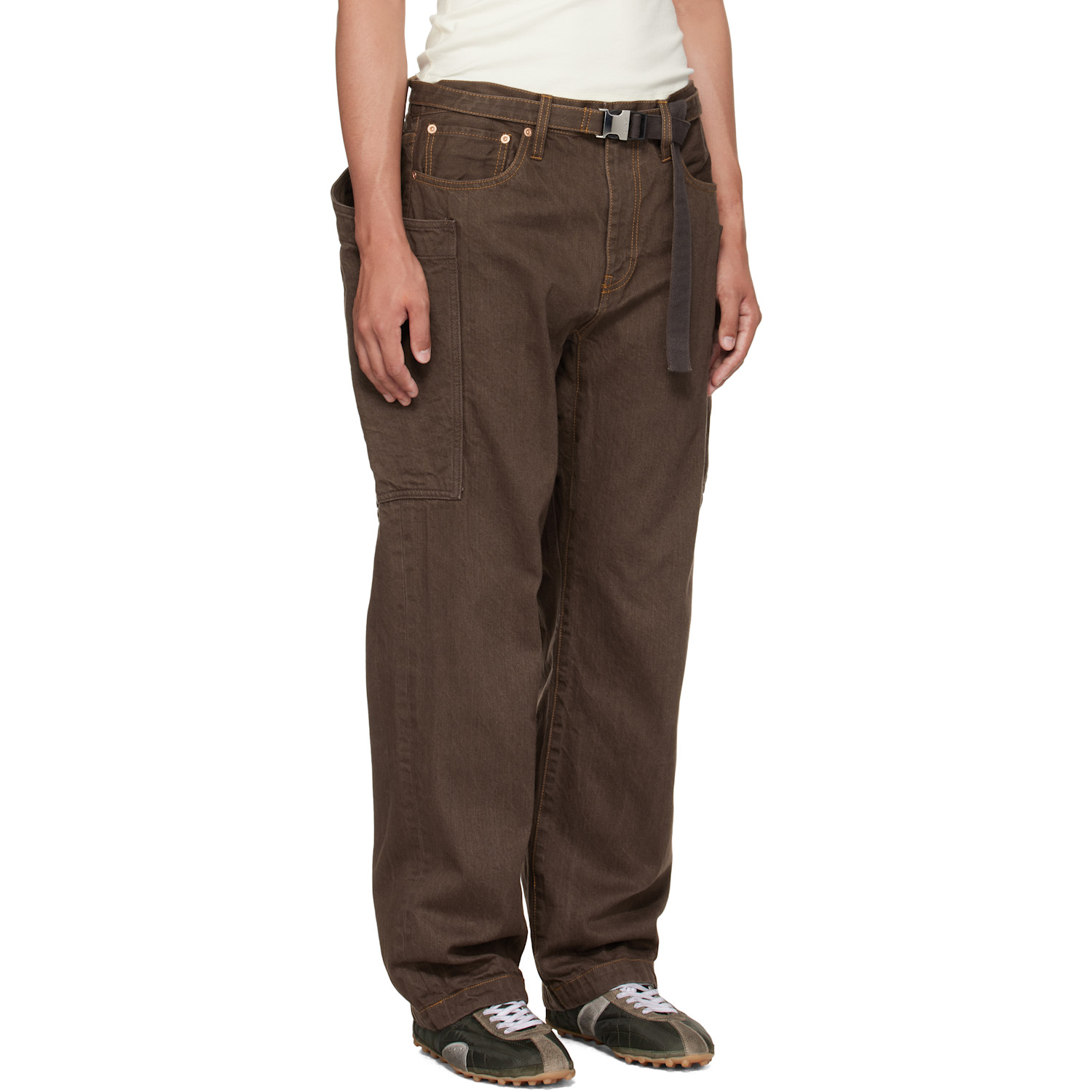  Sacai Brown Belted Denim Cargo Pants 