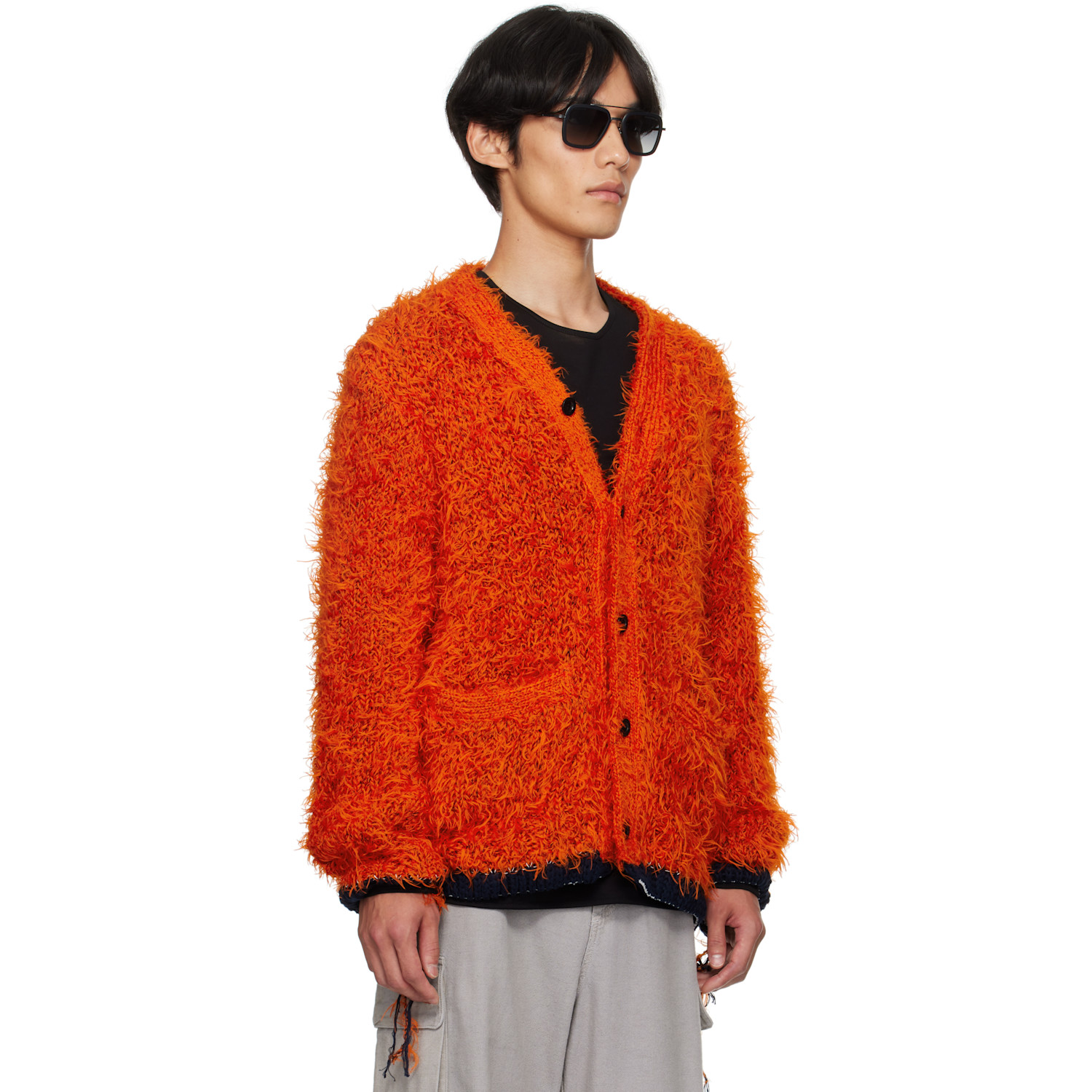  Sacai Orange Furry Knit Cardigan 