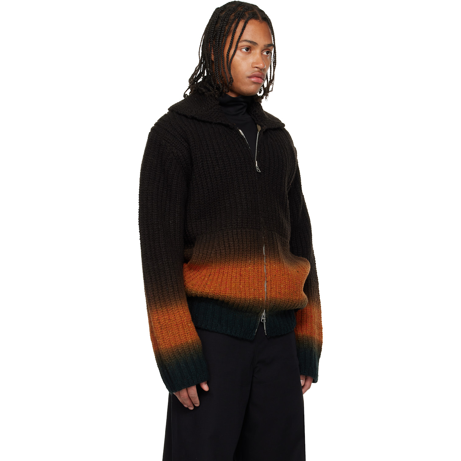  Sacai Brown Garment-dyed Wool Cardigan 