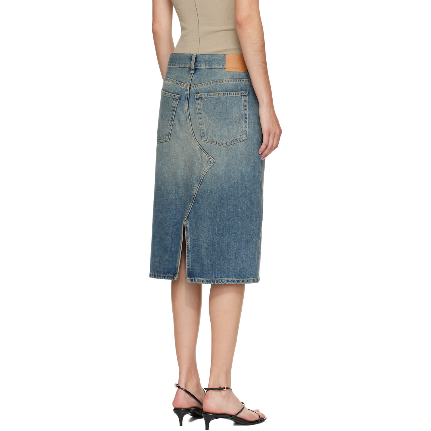  6397 Blue Faded Denim Midi Skirt 