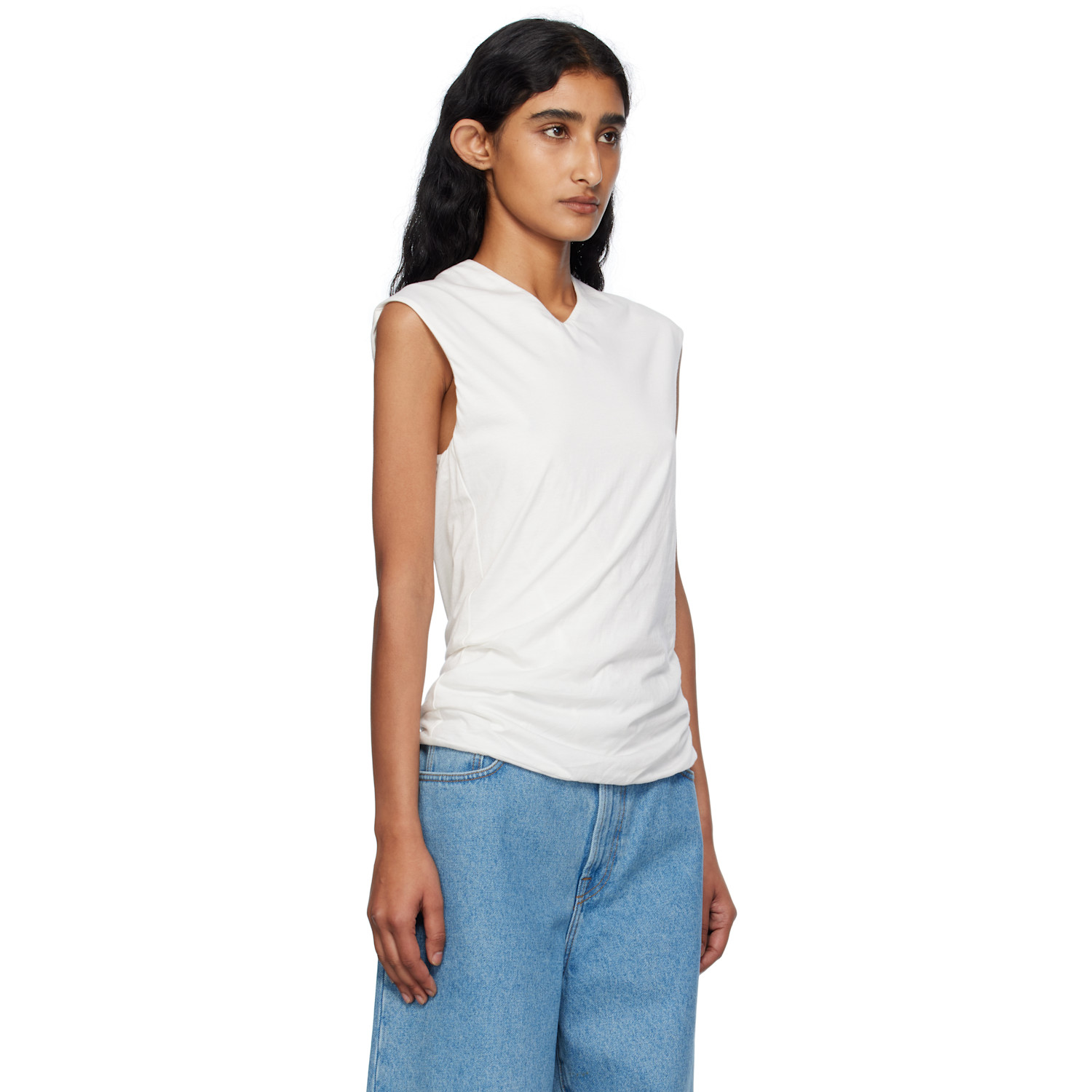  6397 White High V Tank Top 