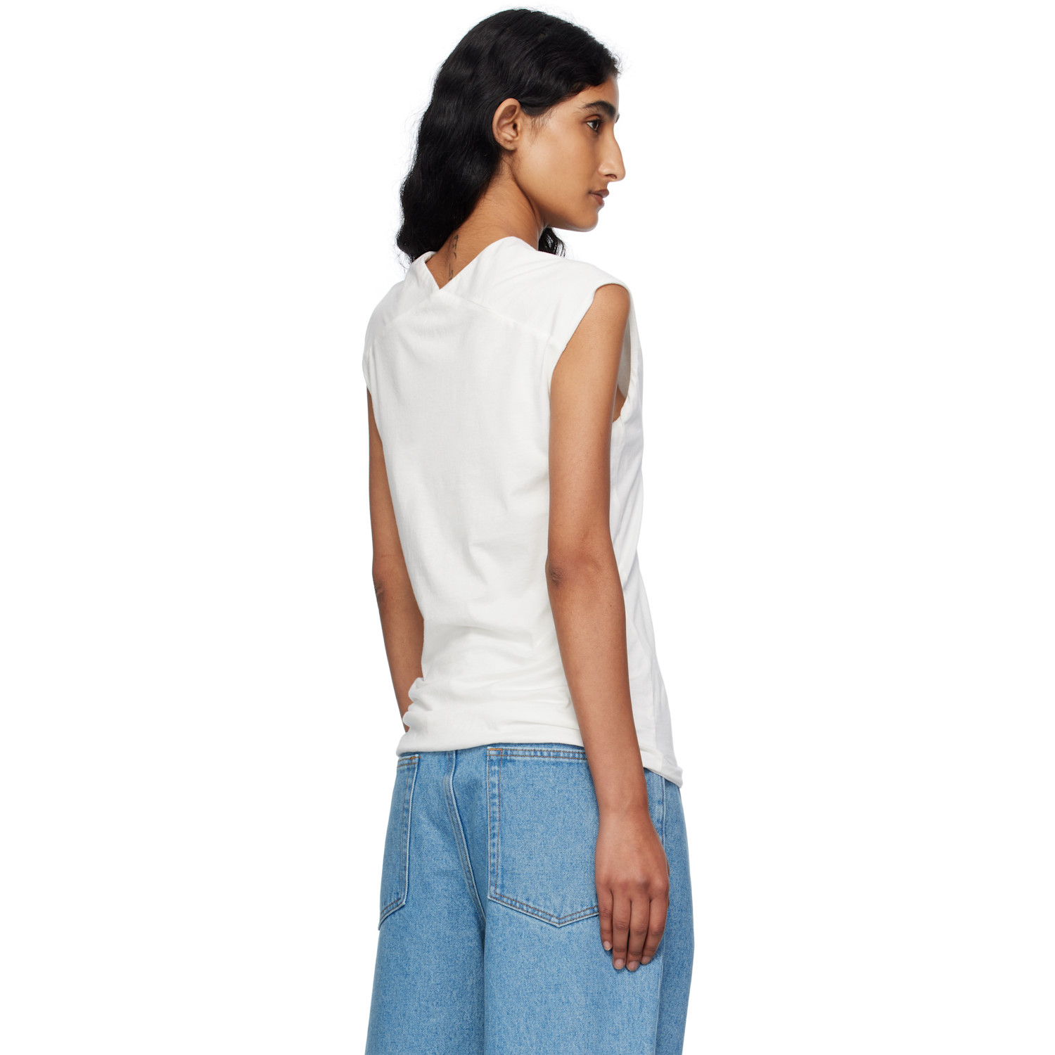  6397 White High V Tank Top 