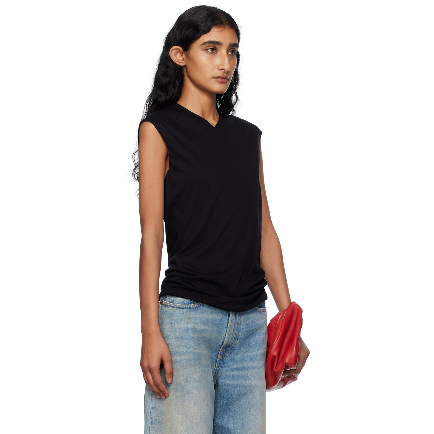  6397 Black High V Tank Top 