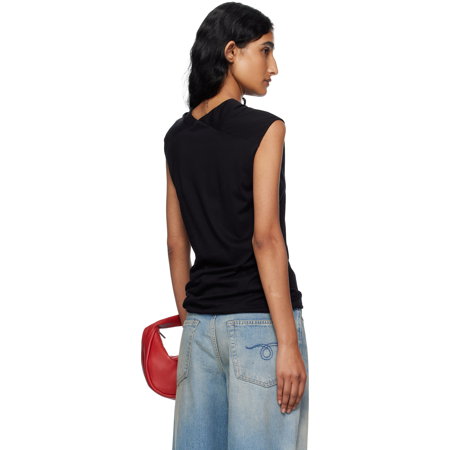  6397 Black High V Tank Top 