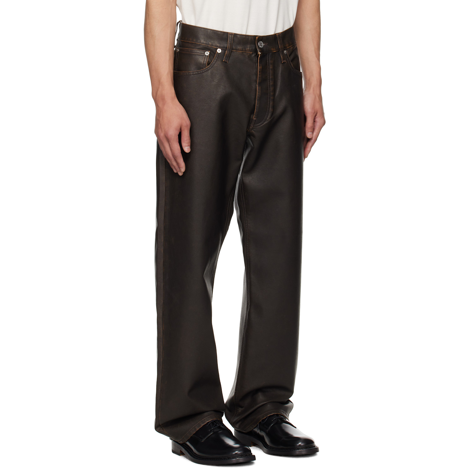  Sunflower Brown Loose Faux-leather Trousers 