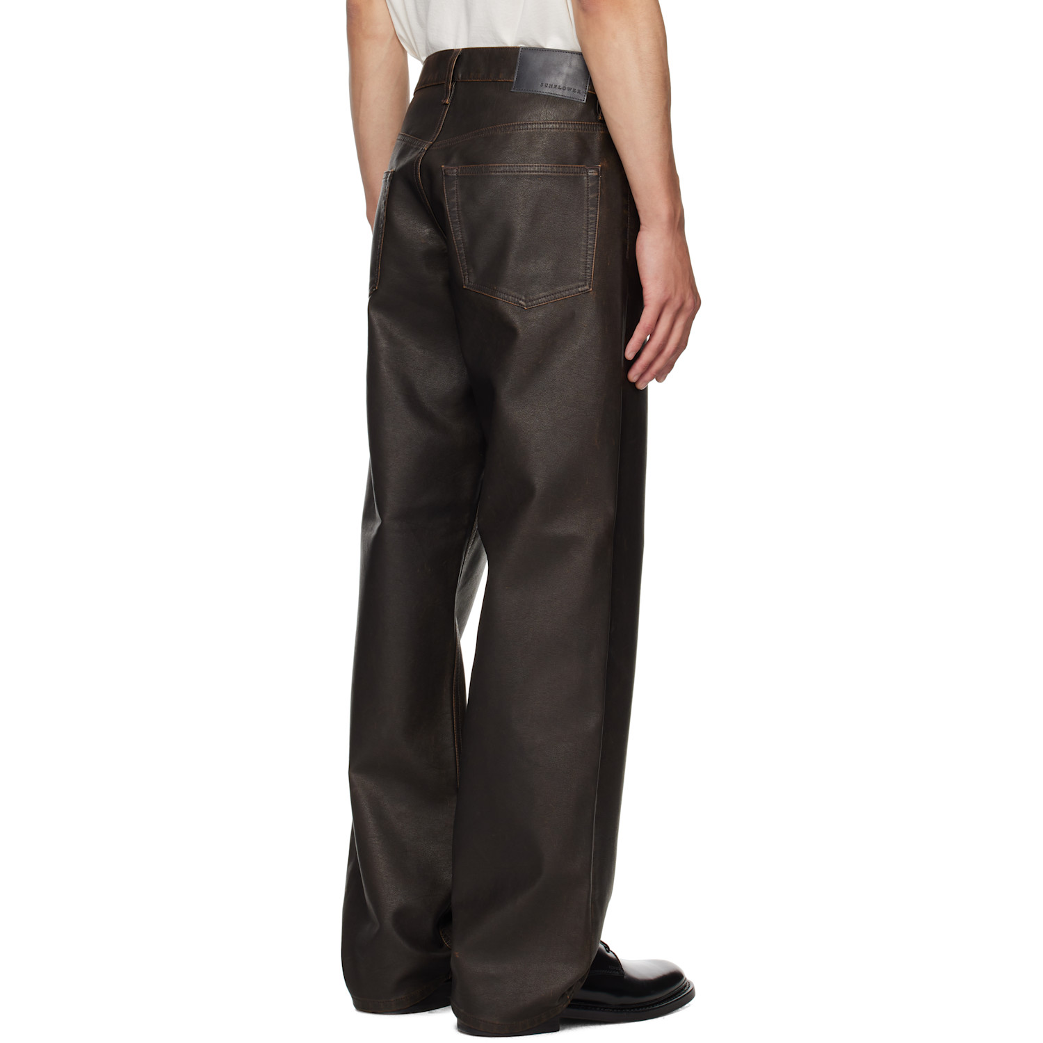 Sunflower Brown Loose Faux-leather Trousers 