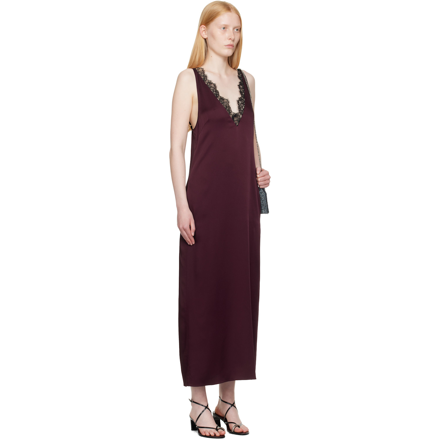  Stella Mccartney Burgundy Satin Slip Maxi Dress 