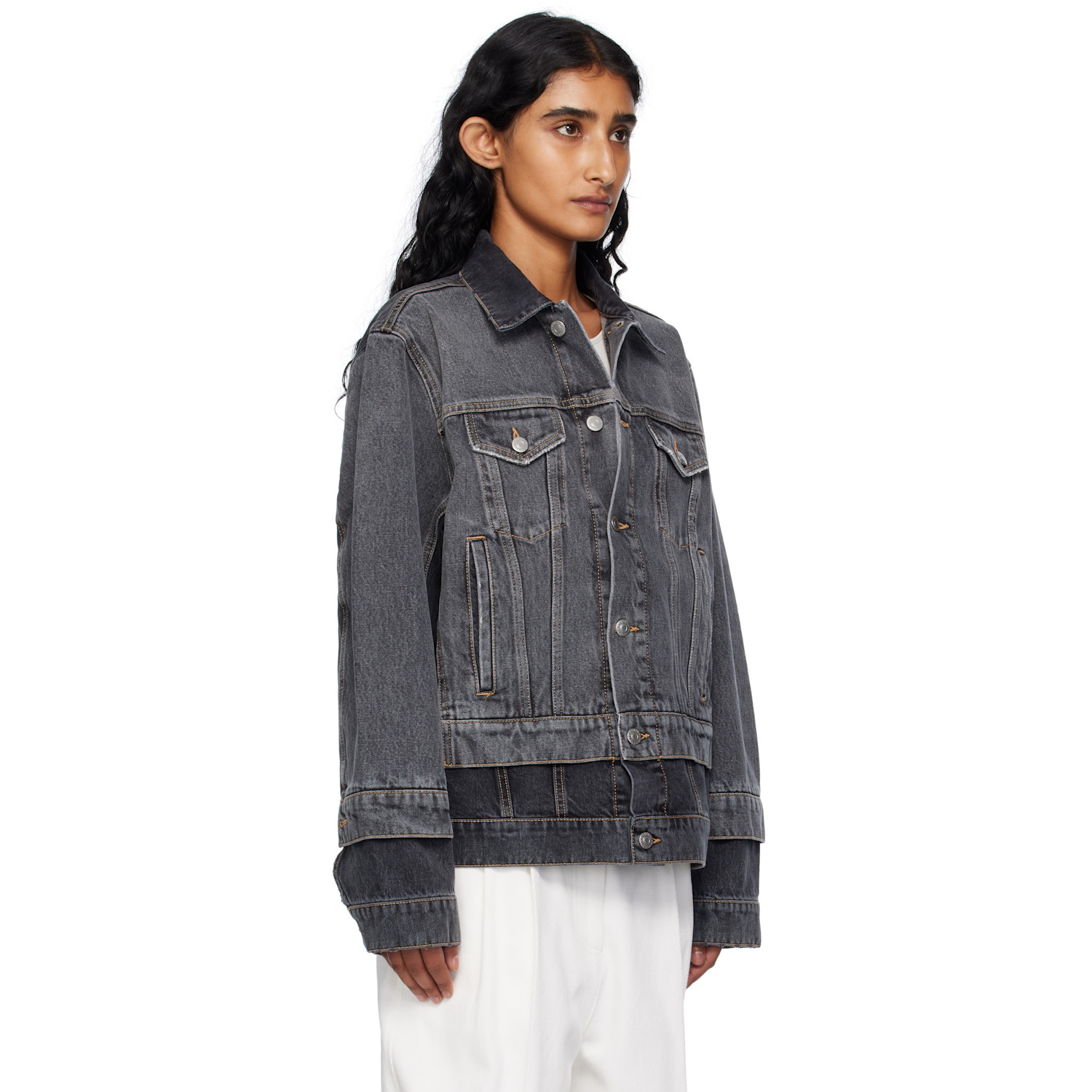  Stella Mccartney Black Tonal Panelled Denim Jacket 