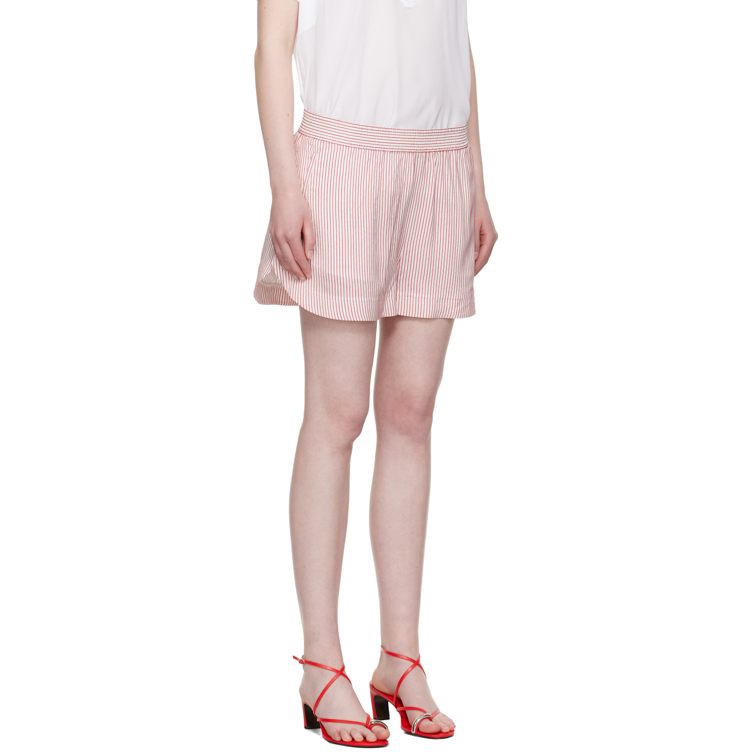  Stella Mccartney White & Red Striped Elasticated Shorts 