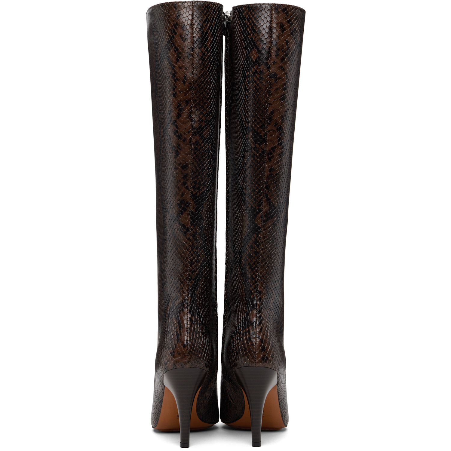  Stella Mccartney Brown Square-toe Snake Knee-high Stiletto Boots 