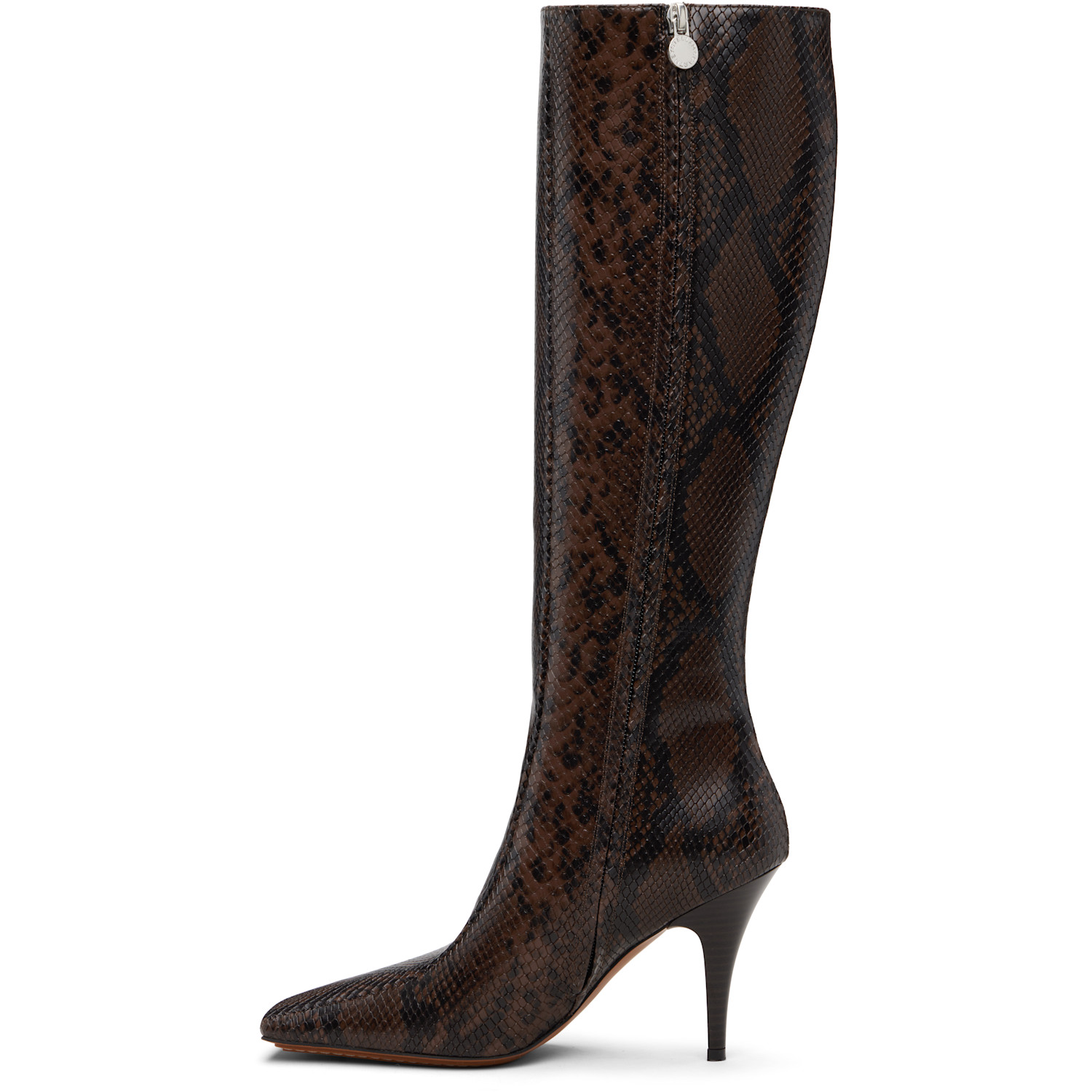  Stella Mccartney Bottes Hauteur Genou à Talon Aiguille Brunes En Cuir Gaufré Façon Serpent Et à Bout Carré 