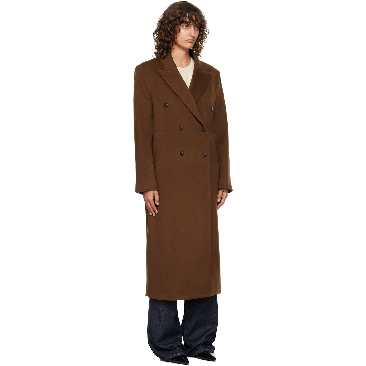  Loulou De Saison Manteau Long Rosco Brun à Double Boutonnage 