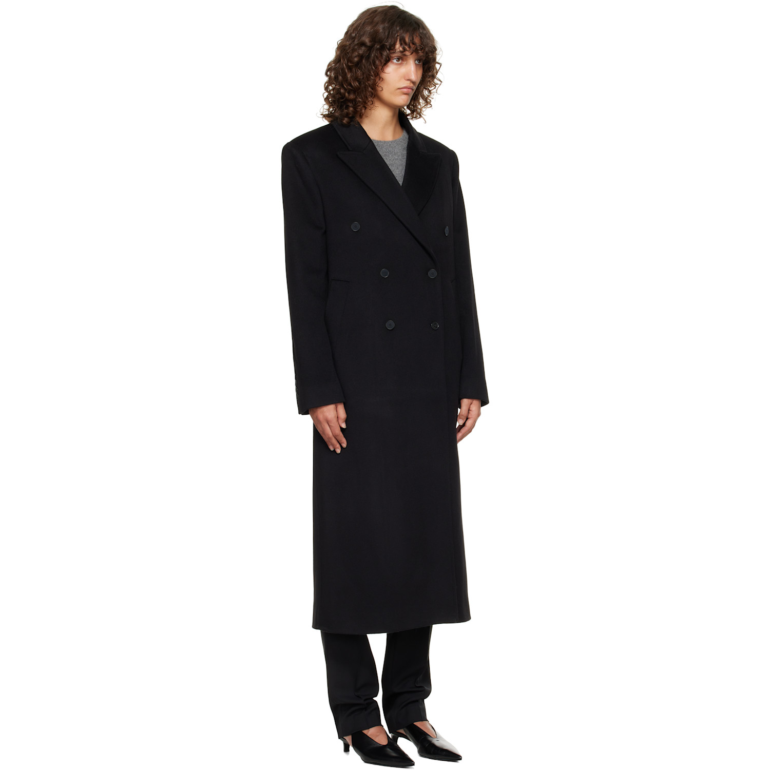  Loulou De Saison Manteau Long Rosco Noir à Double Boutonnage 