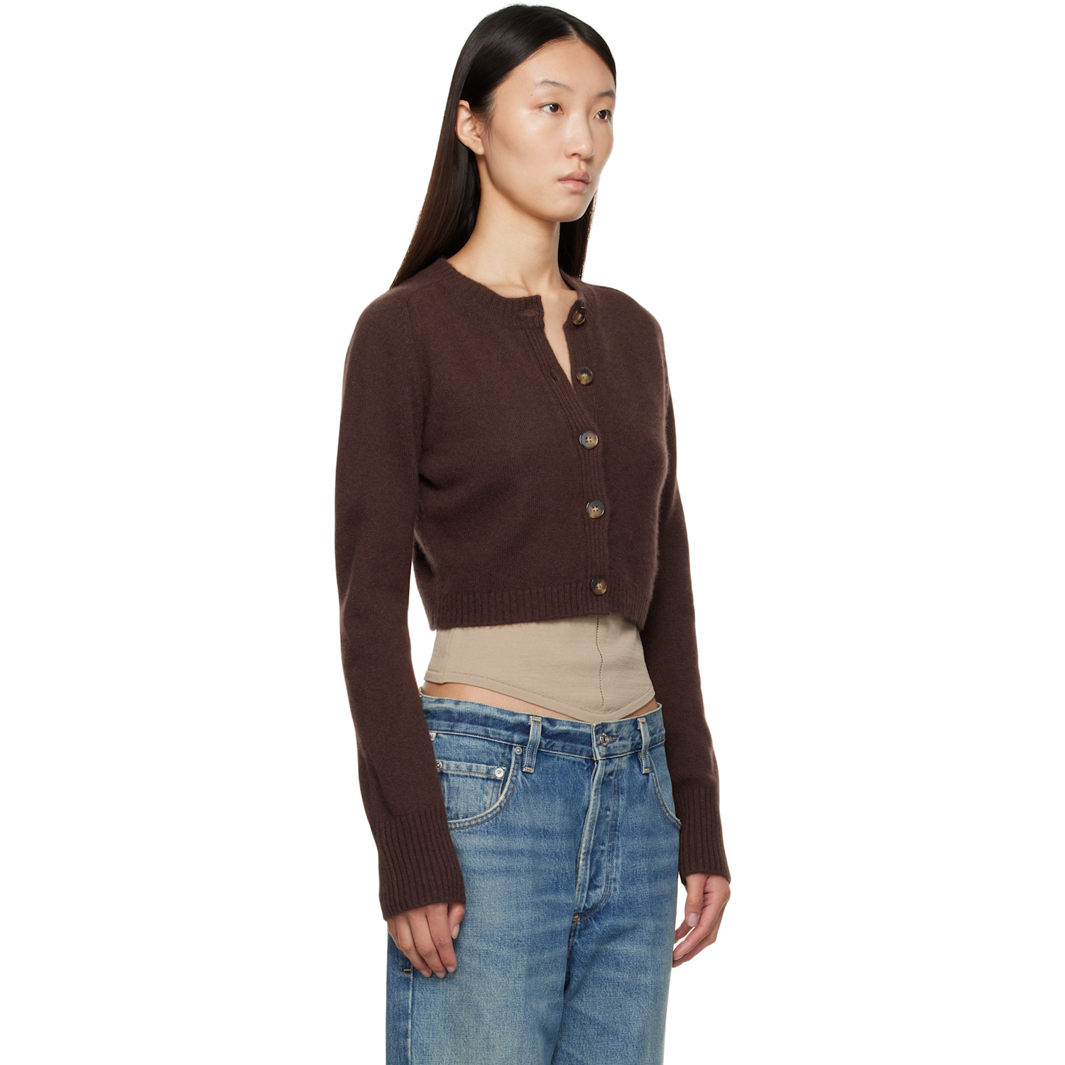  Loulou De Saison Brown Zephir Cashmere Cropped Cardigan 