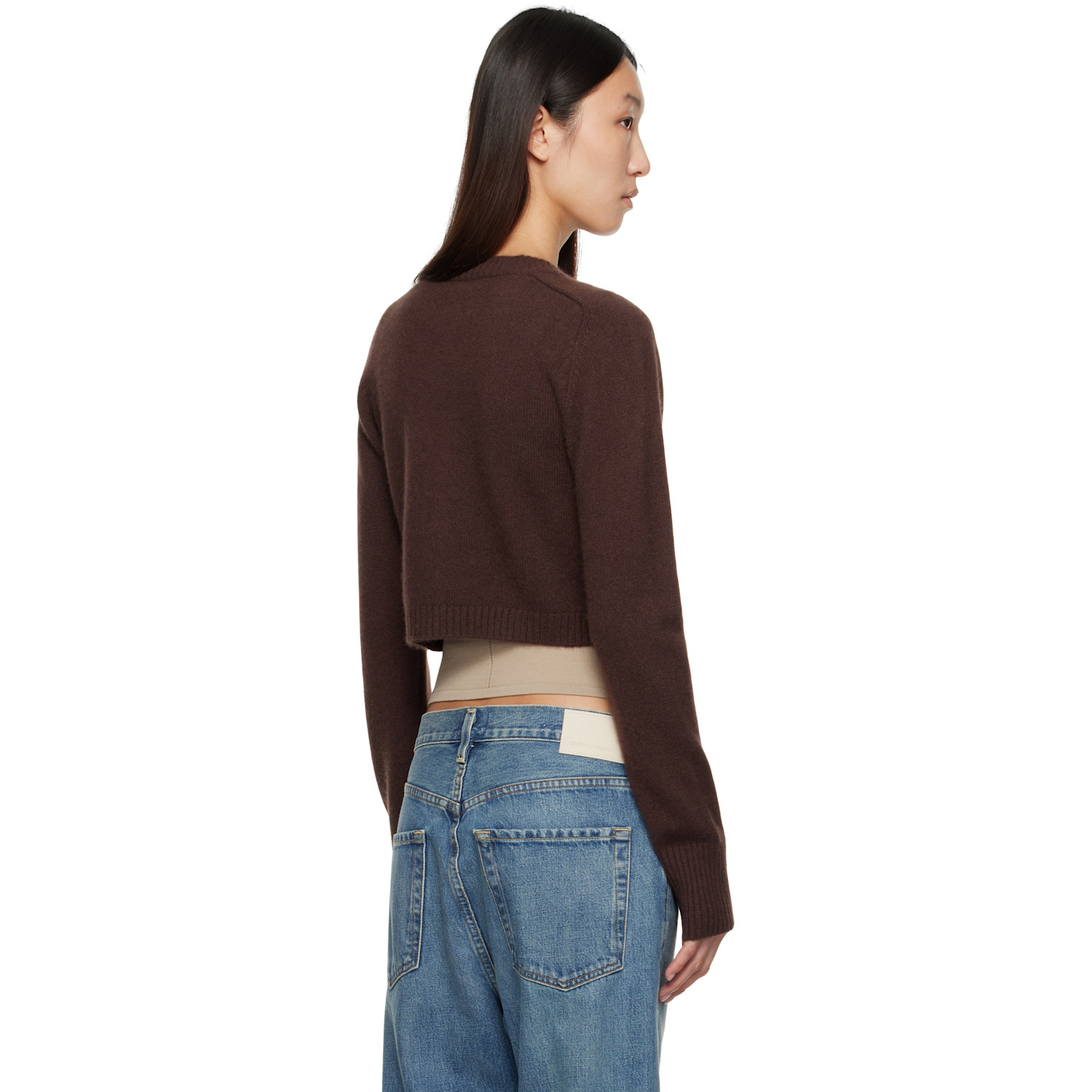  Loulou De Saison Brown Zephir Cashmere Cropped Cardigan 