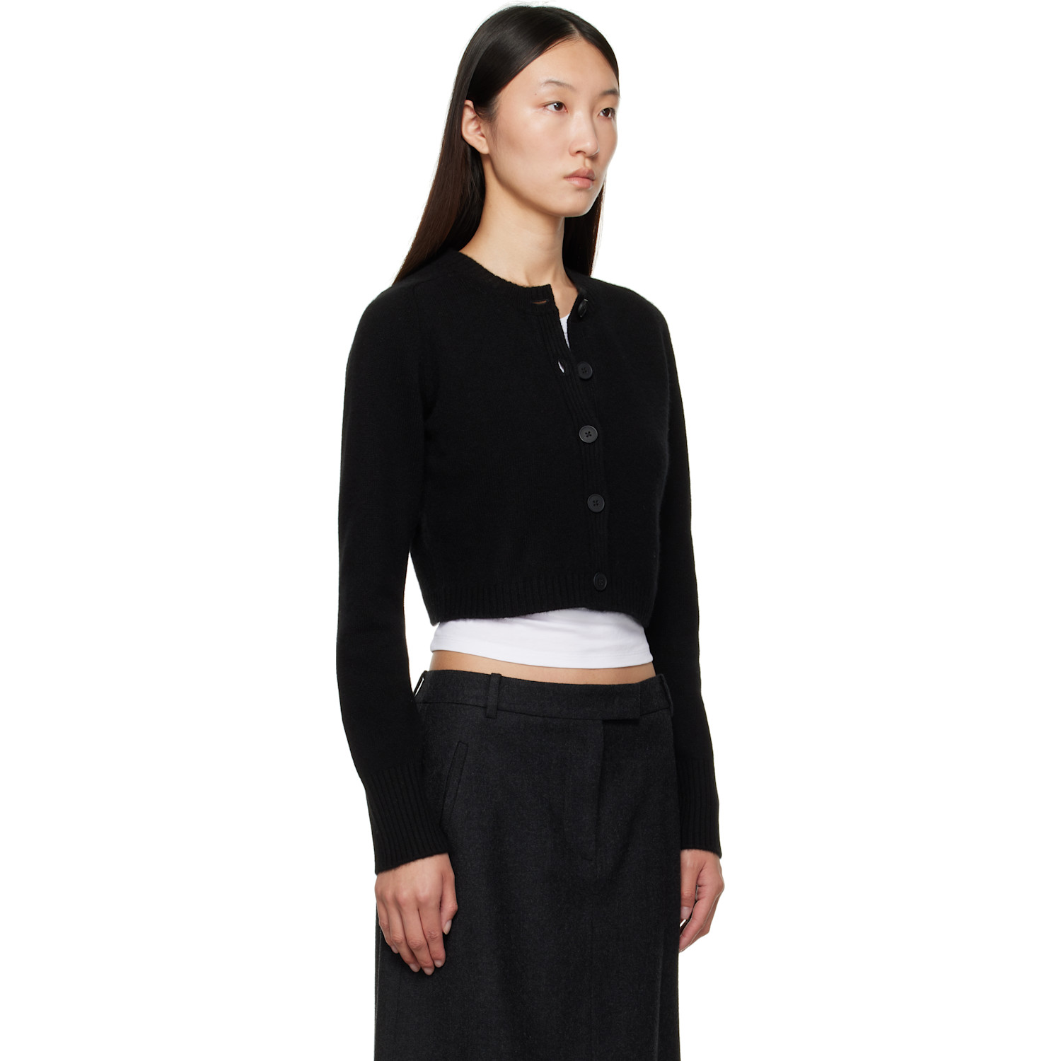  Loulou De Saison Black Zephir Cashmere Cropped Cardigan 