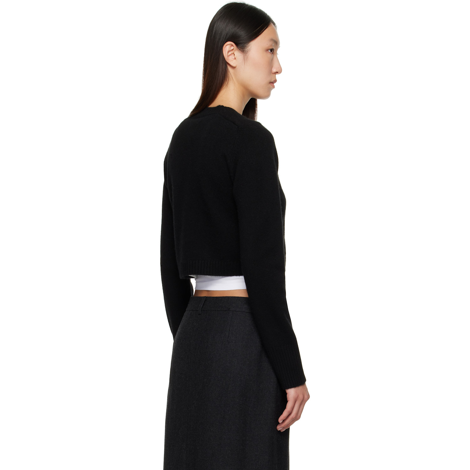  Loulou De Saison Black Zephir Cashmere Cropped Cardigan 