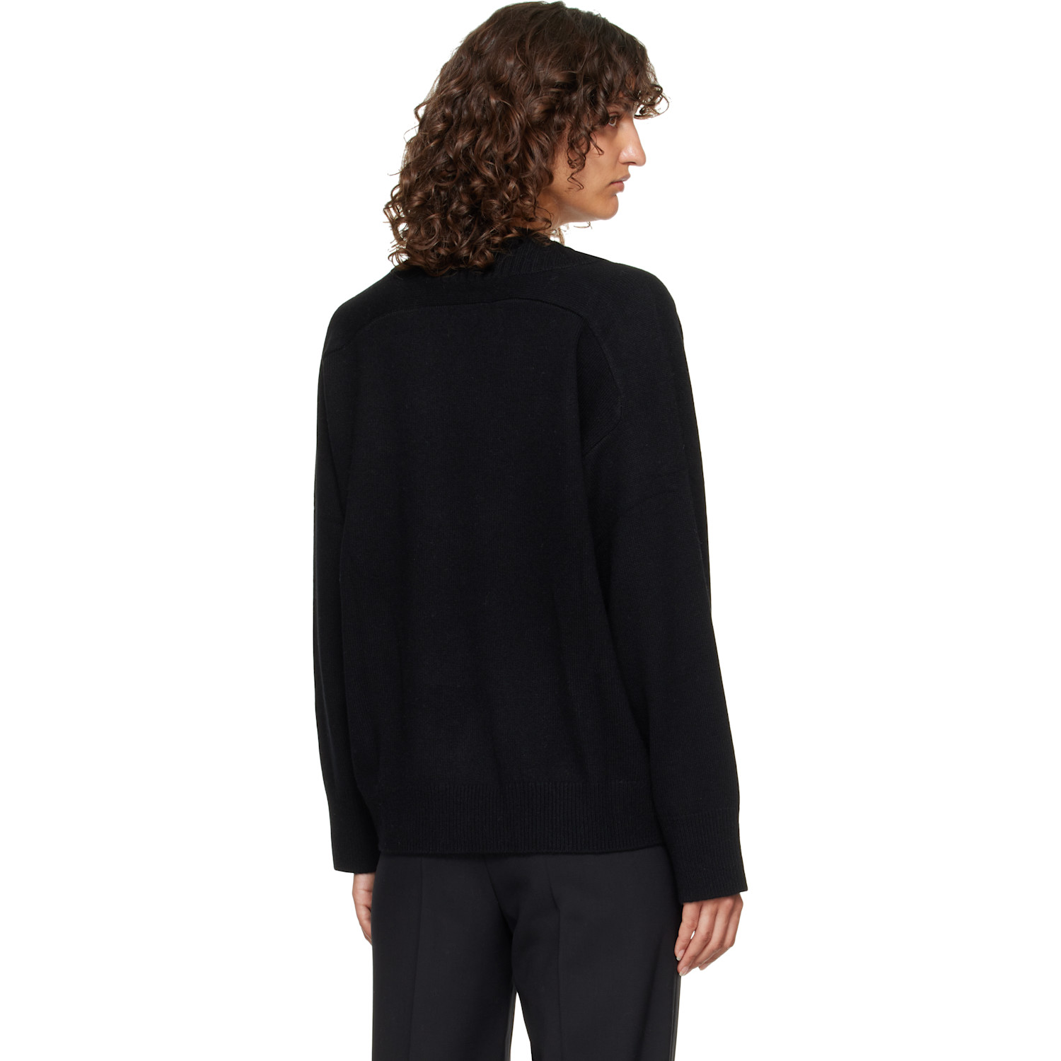  Loulou De Saison Black Sage Lds V Neck Cashmere Sweater 