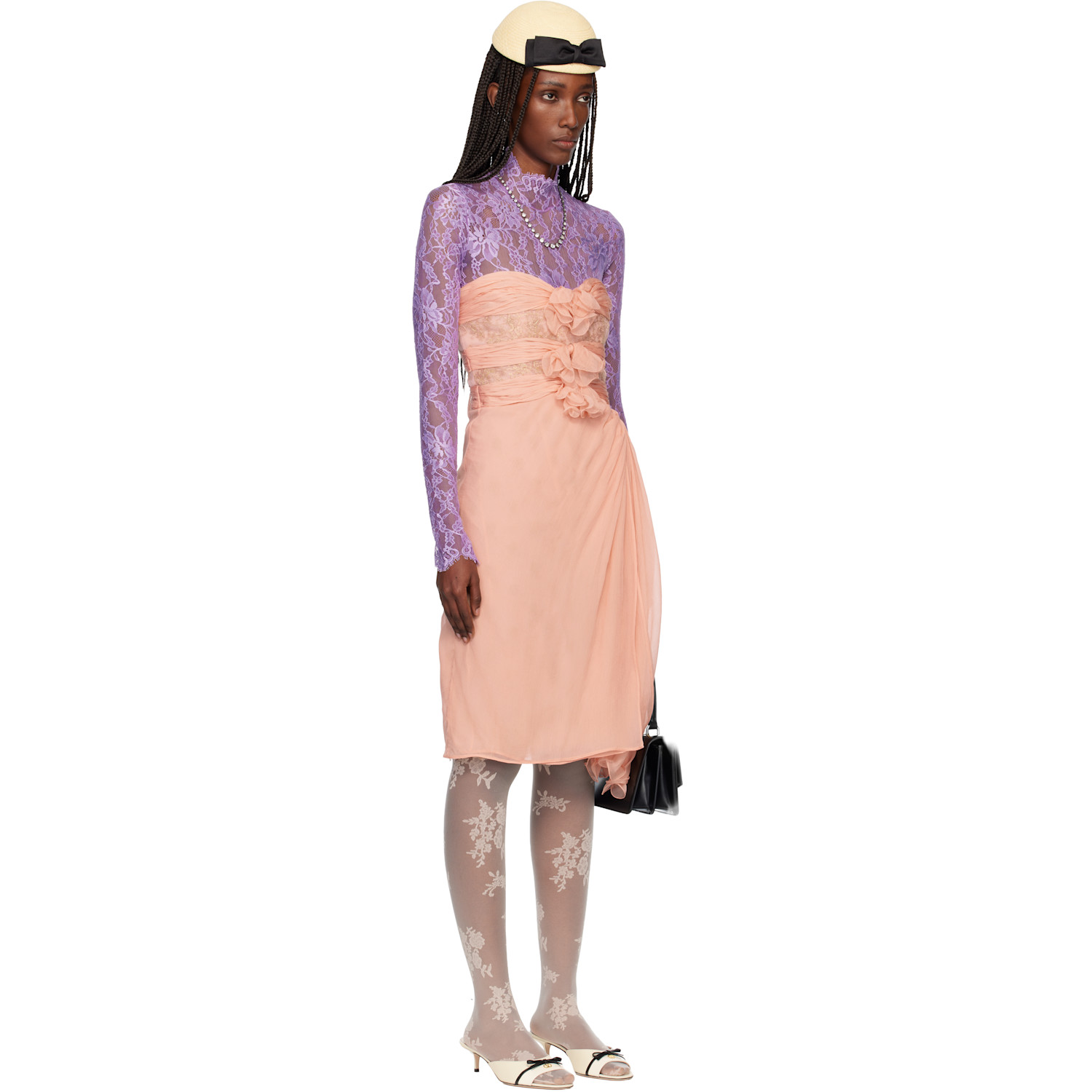  Valentino Pink Crepponne Chiffon Midi Dress 