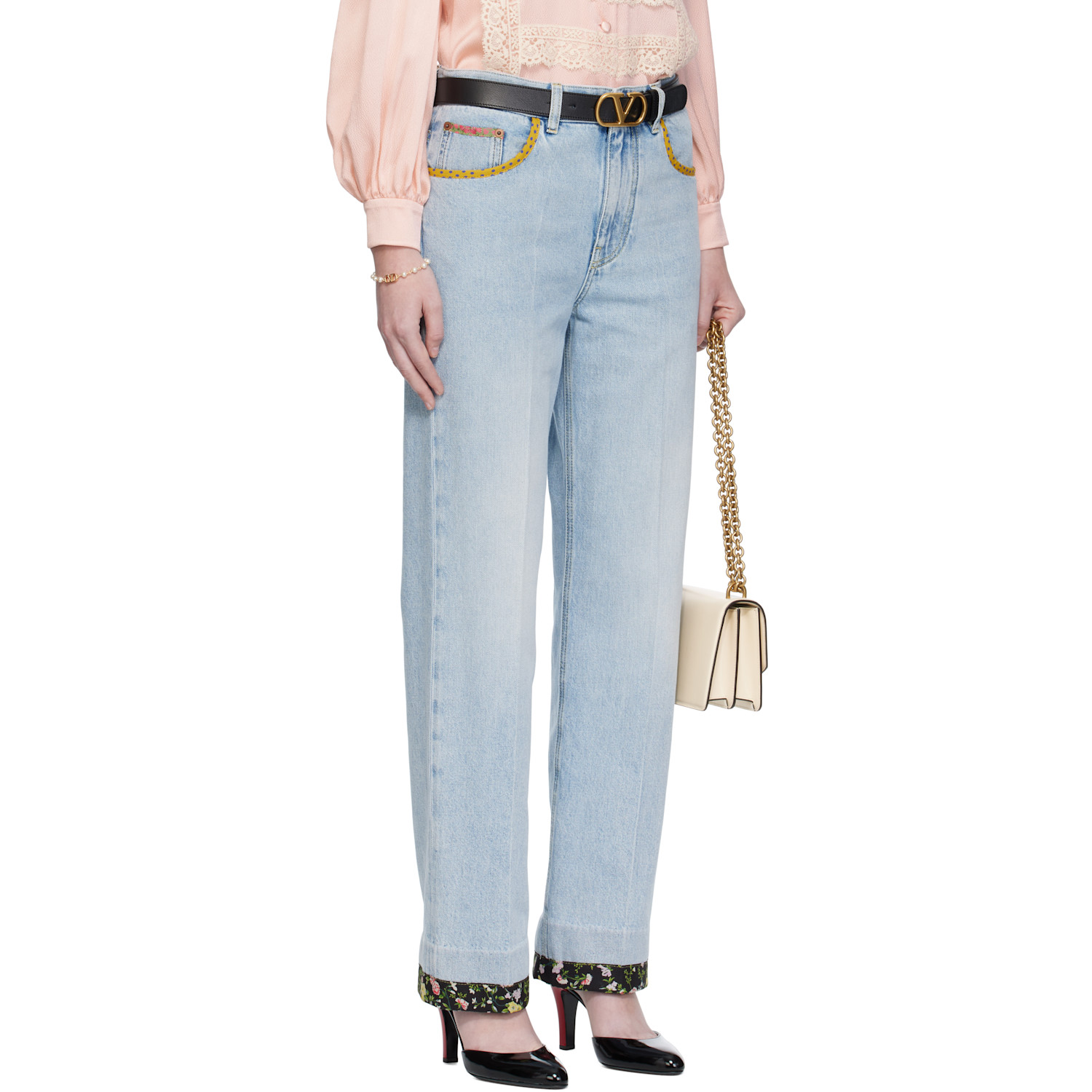  Valentino Blue Embroidered Denim Jeans 