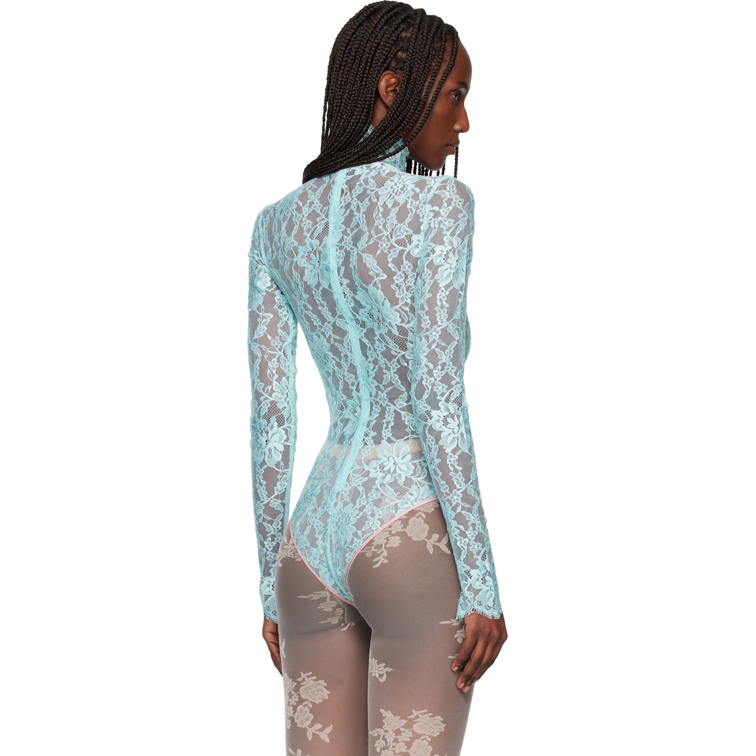  Valentino Blue Floral Lace Bodysuit 