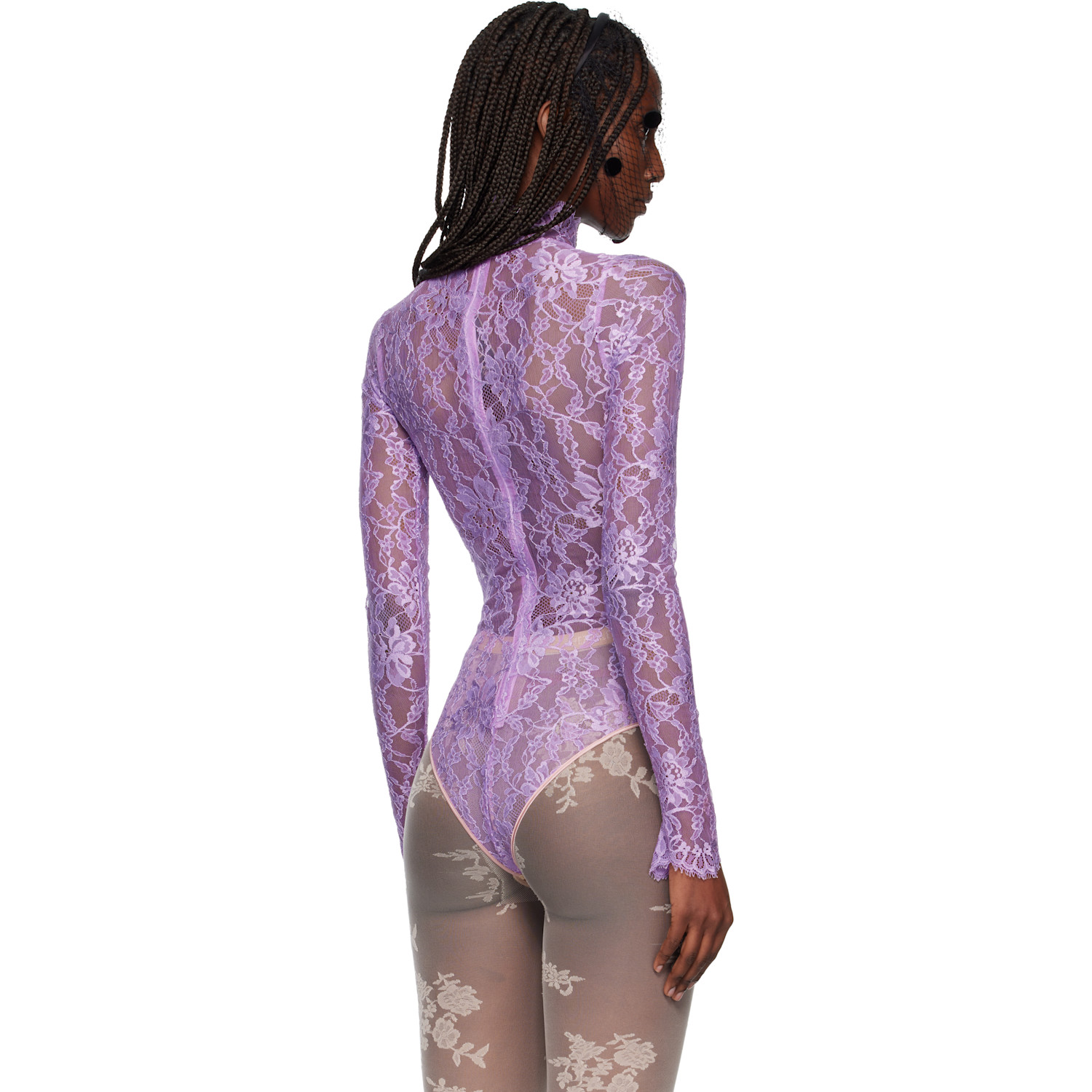  Valentino Purple Floral Lace Bodysuit 