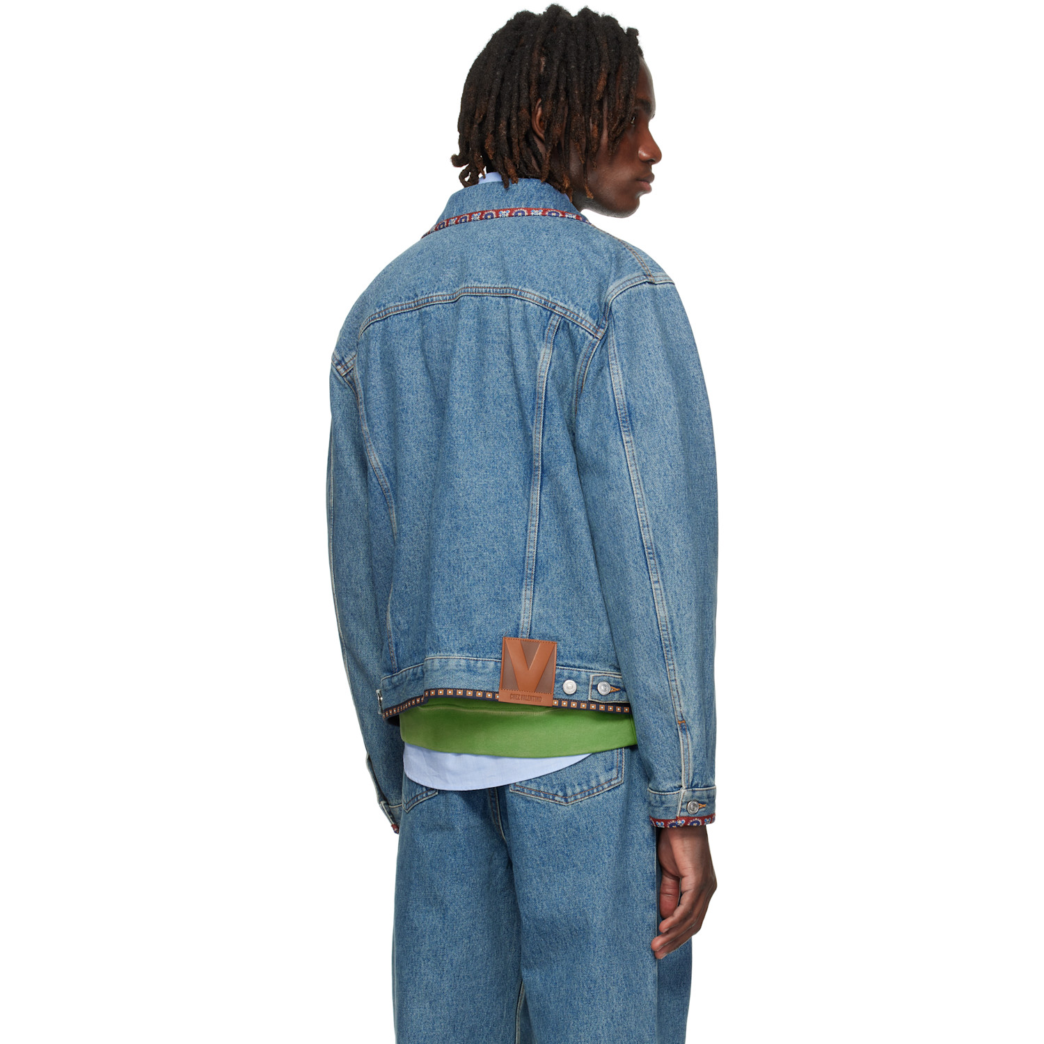  Valentino Blue Beaded Embroidery & Printed Edges Denim Jacket 