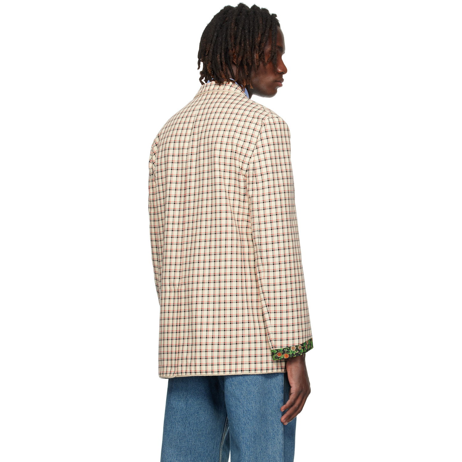  Valentino Beige Check Pattern Single-breasted Cotton Blazer 