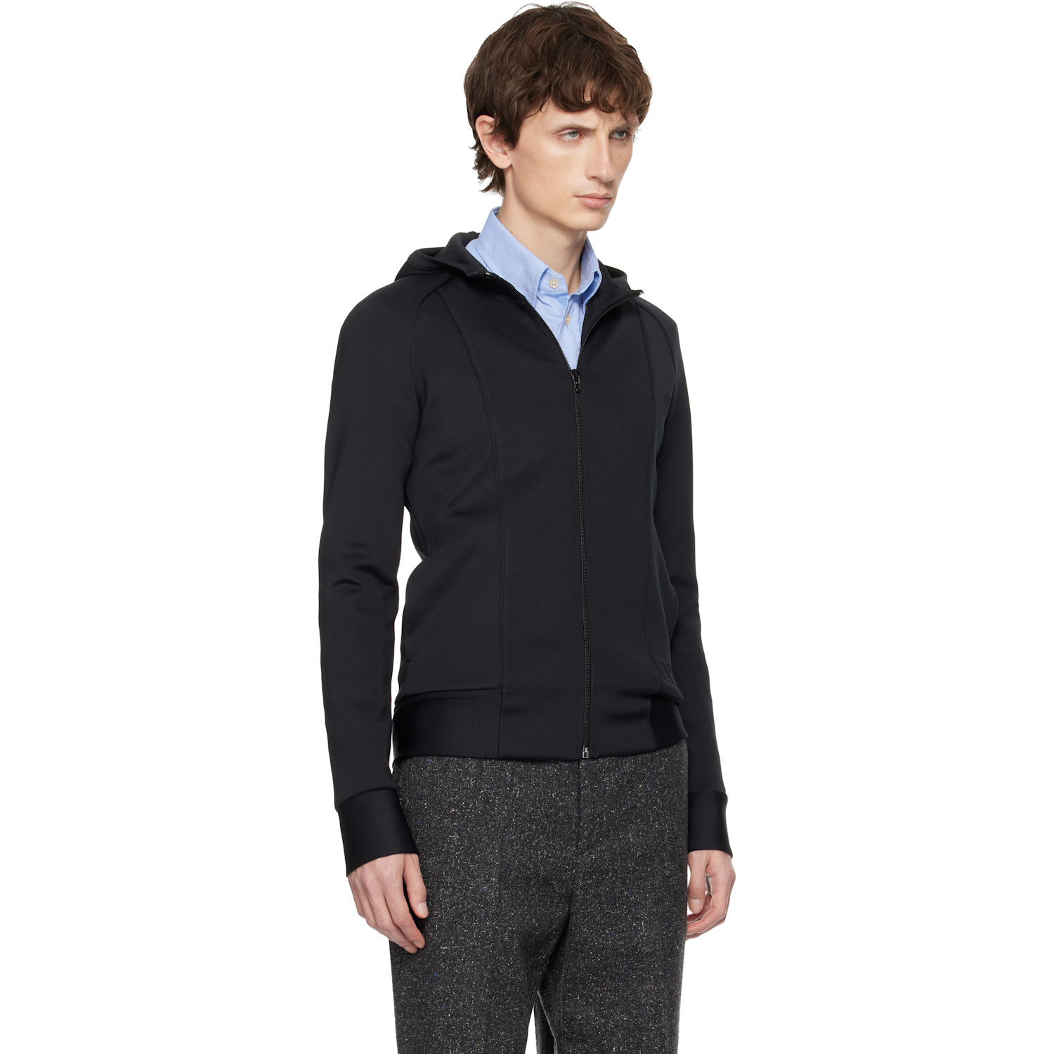  Valentino Black Neoprene Embossed Vlogo Hoodie 