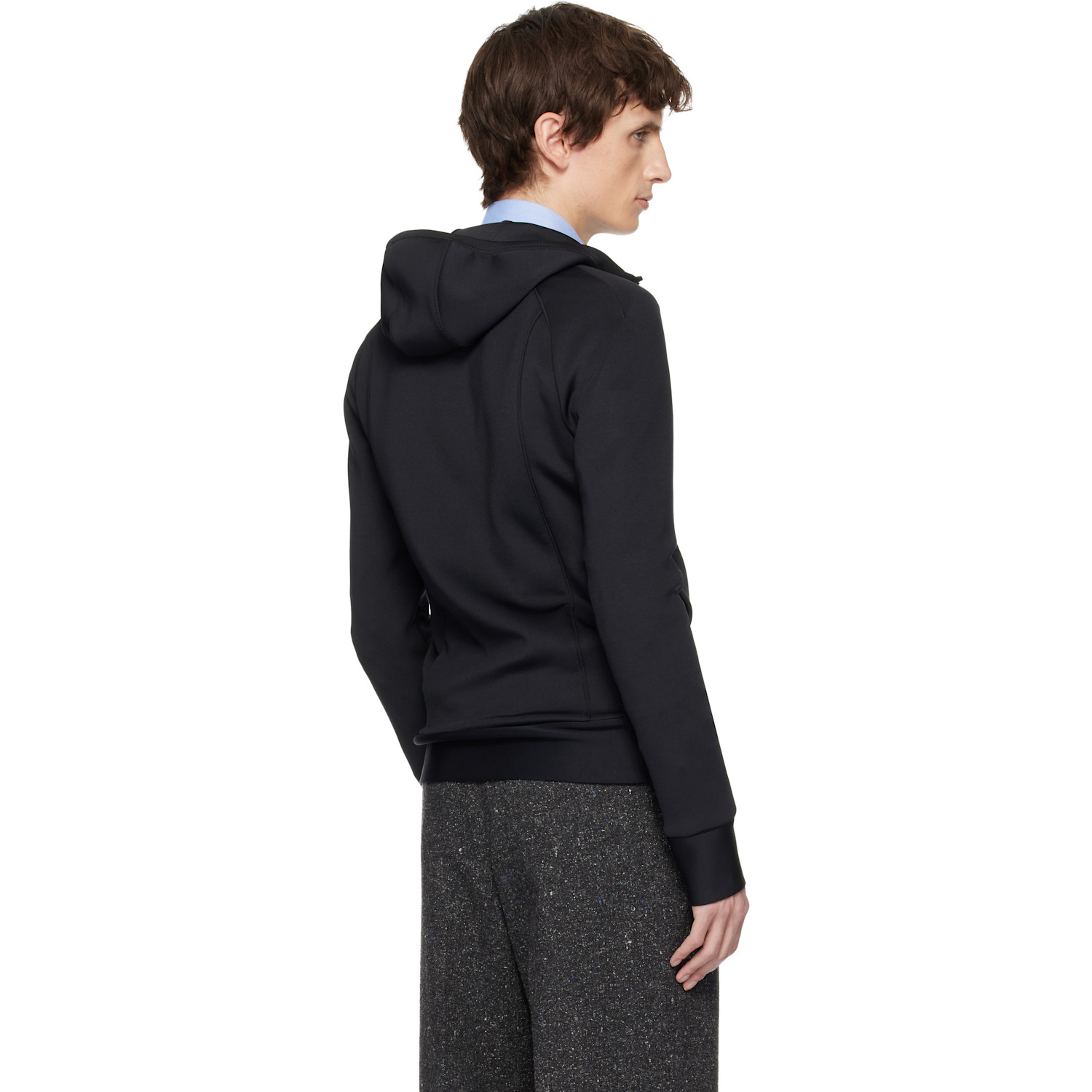  Valentino Black Neoprene Embossed Vlogo Hoodie 