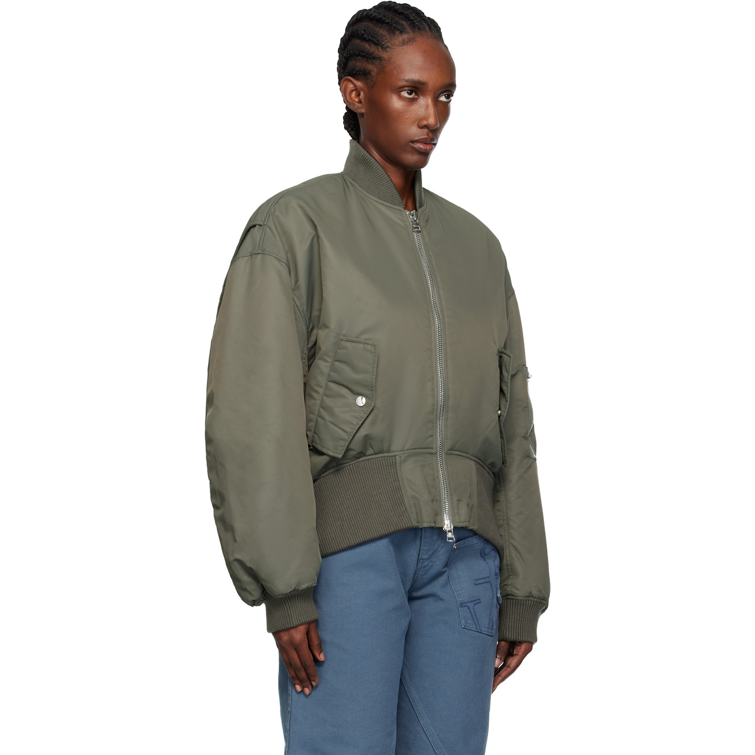  Jw Anderson Gray Oversized Curved Hem Bomber Jacket 