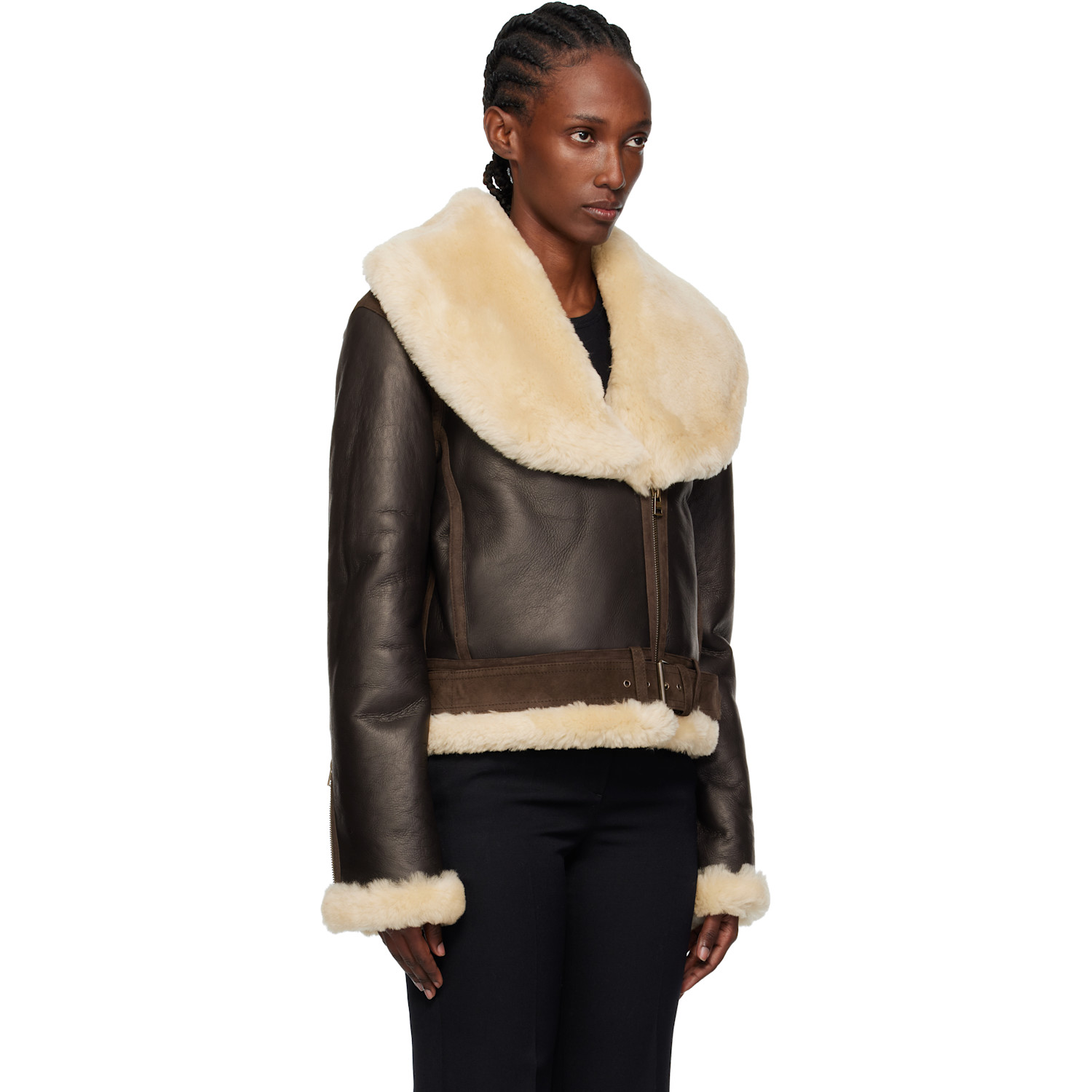  Jw Anderson Brown & Beige Aviator Shearling Jacket 