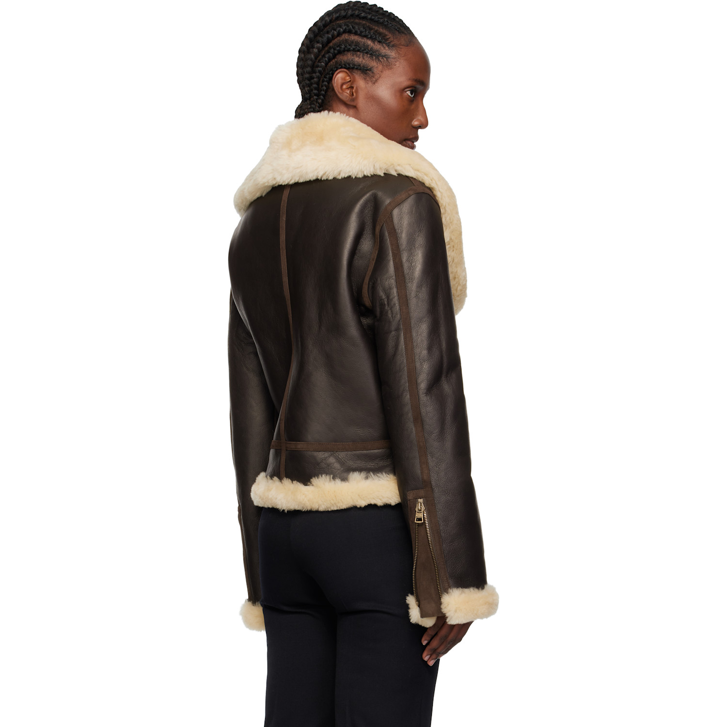  Jw Anderson Brown & Beige Aviator Shearling Jacket 