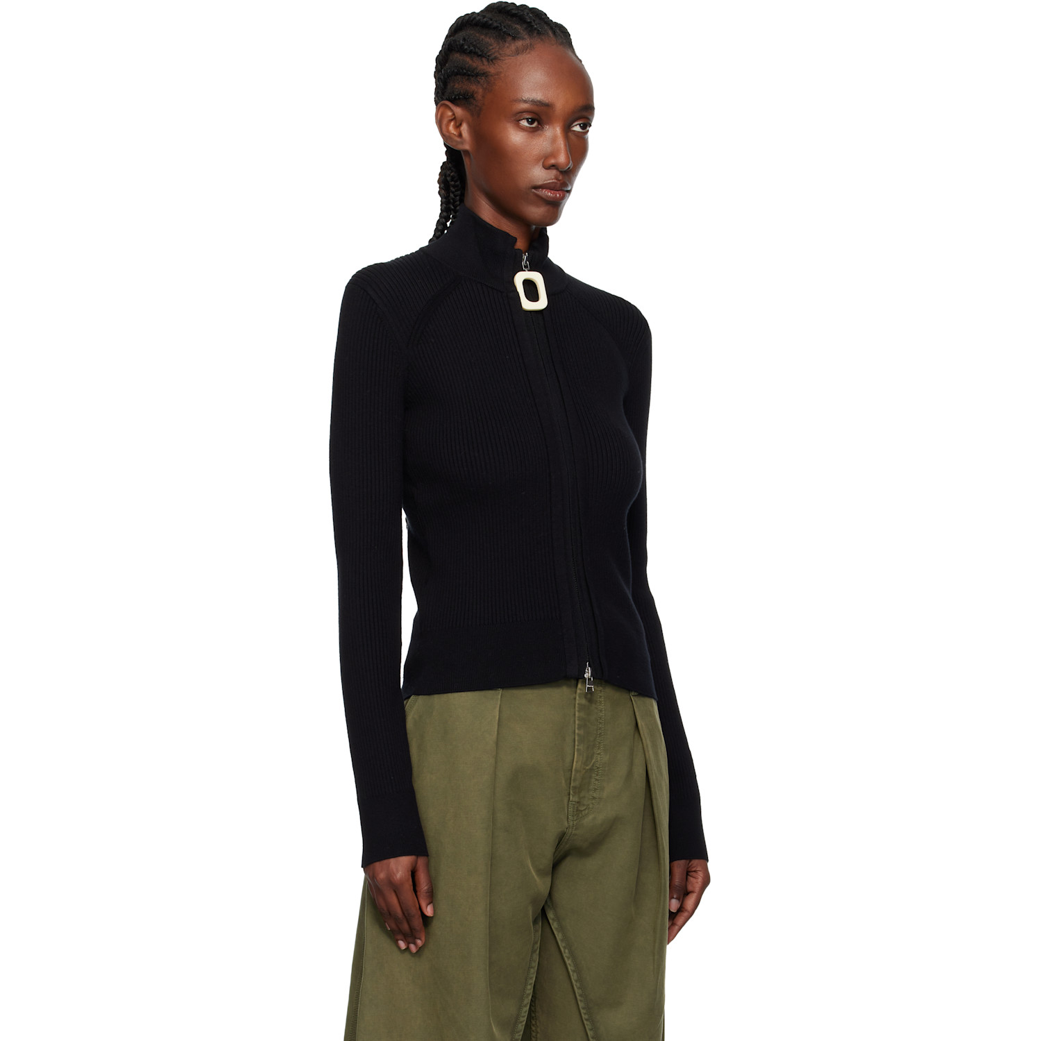  Jw Anderson Black Fitted Zip Up Sweater 