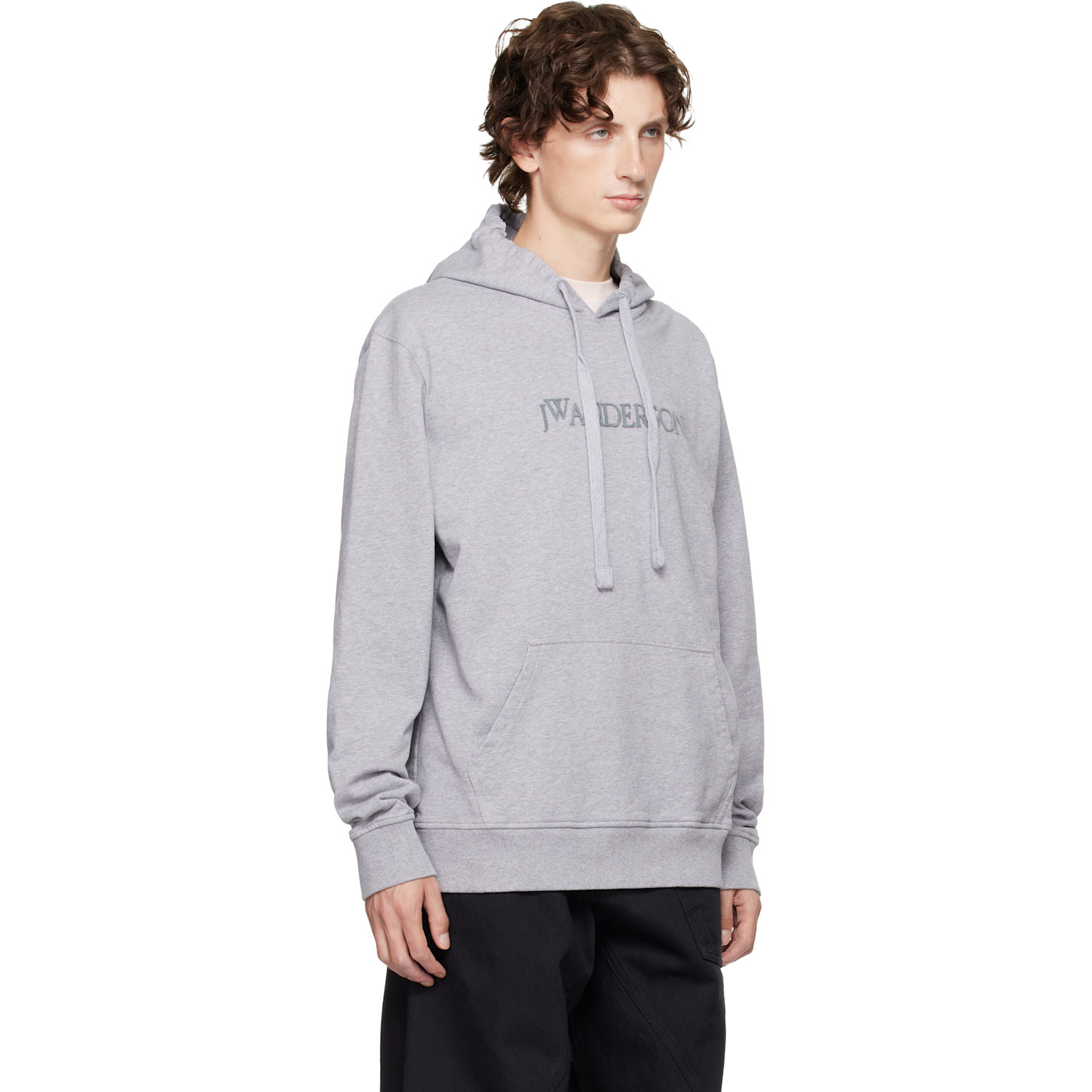  Jw Anderson Gray Logo Embroidery Hoodie 