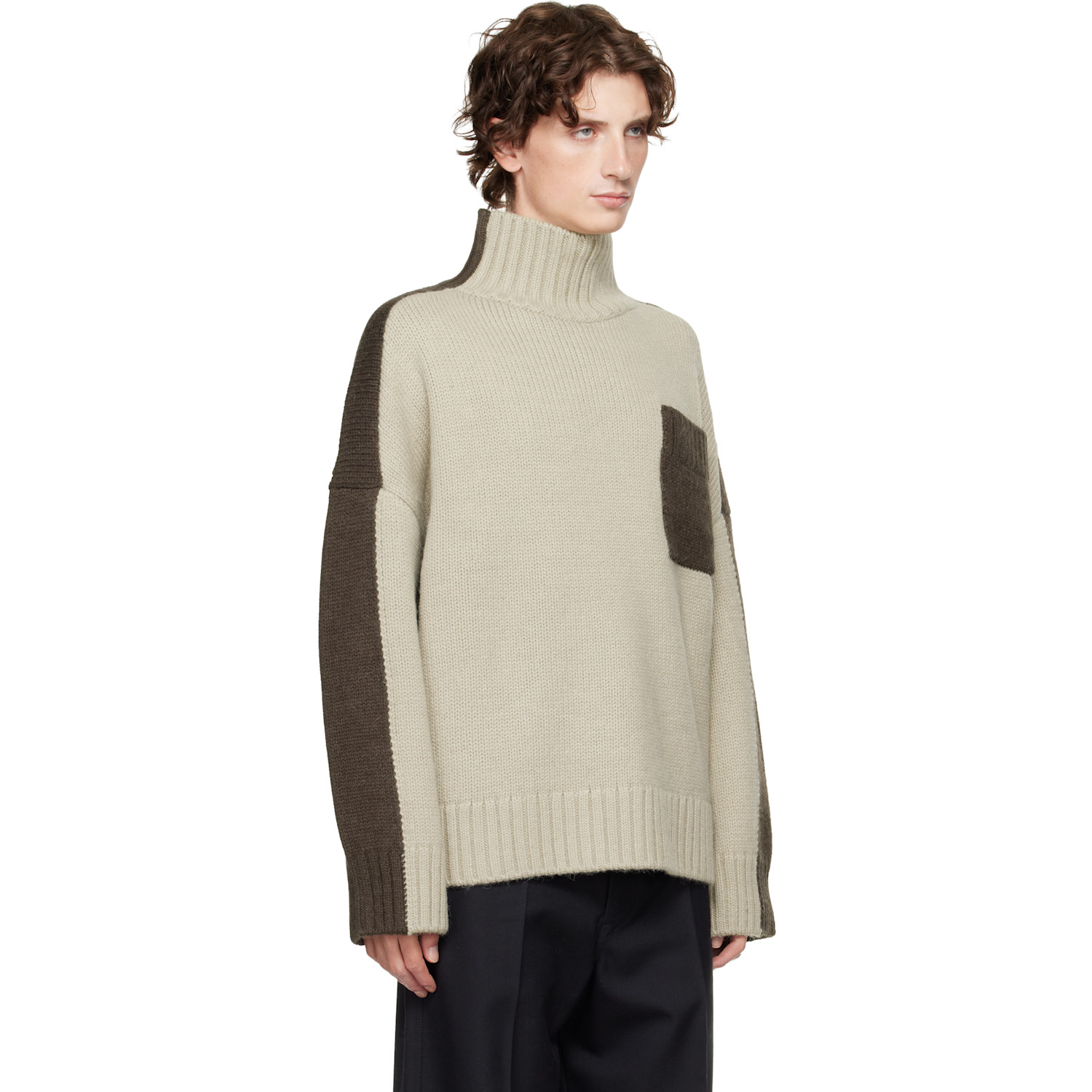  Jw Anderson Khaki Two Tone Patch Pocket Turtleneck 