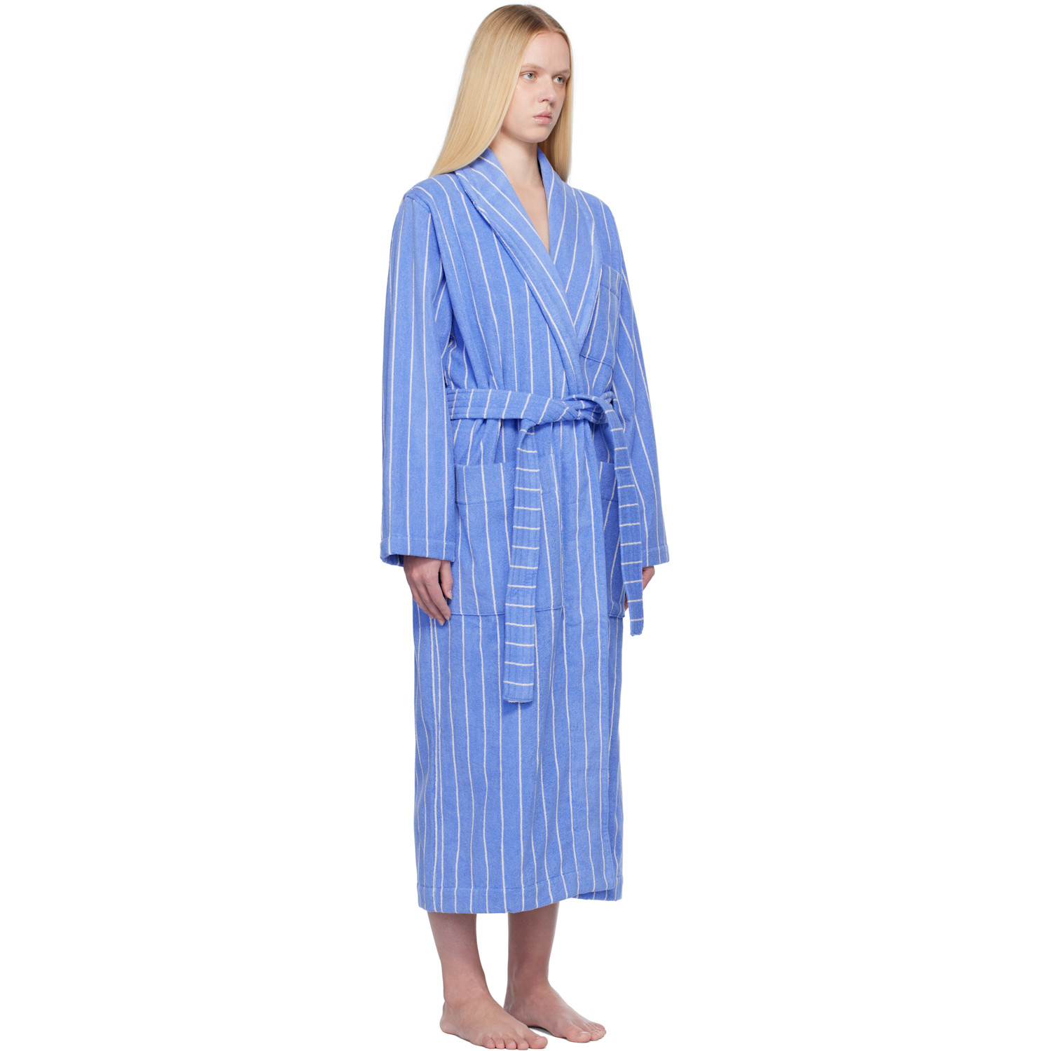  Tekla Blue & White Terry Classic Bathrobe 